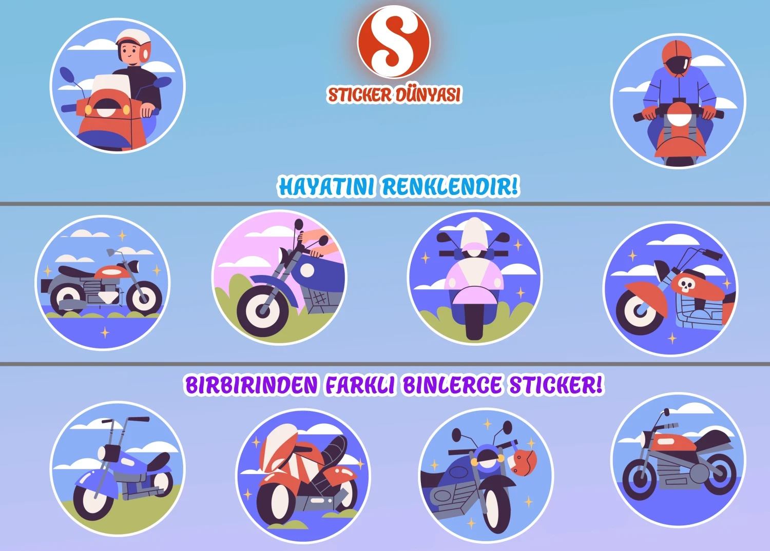 Motorsiklet Temalı Sticker Koleksiyonu (Motorsiklet1) görsel 2
