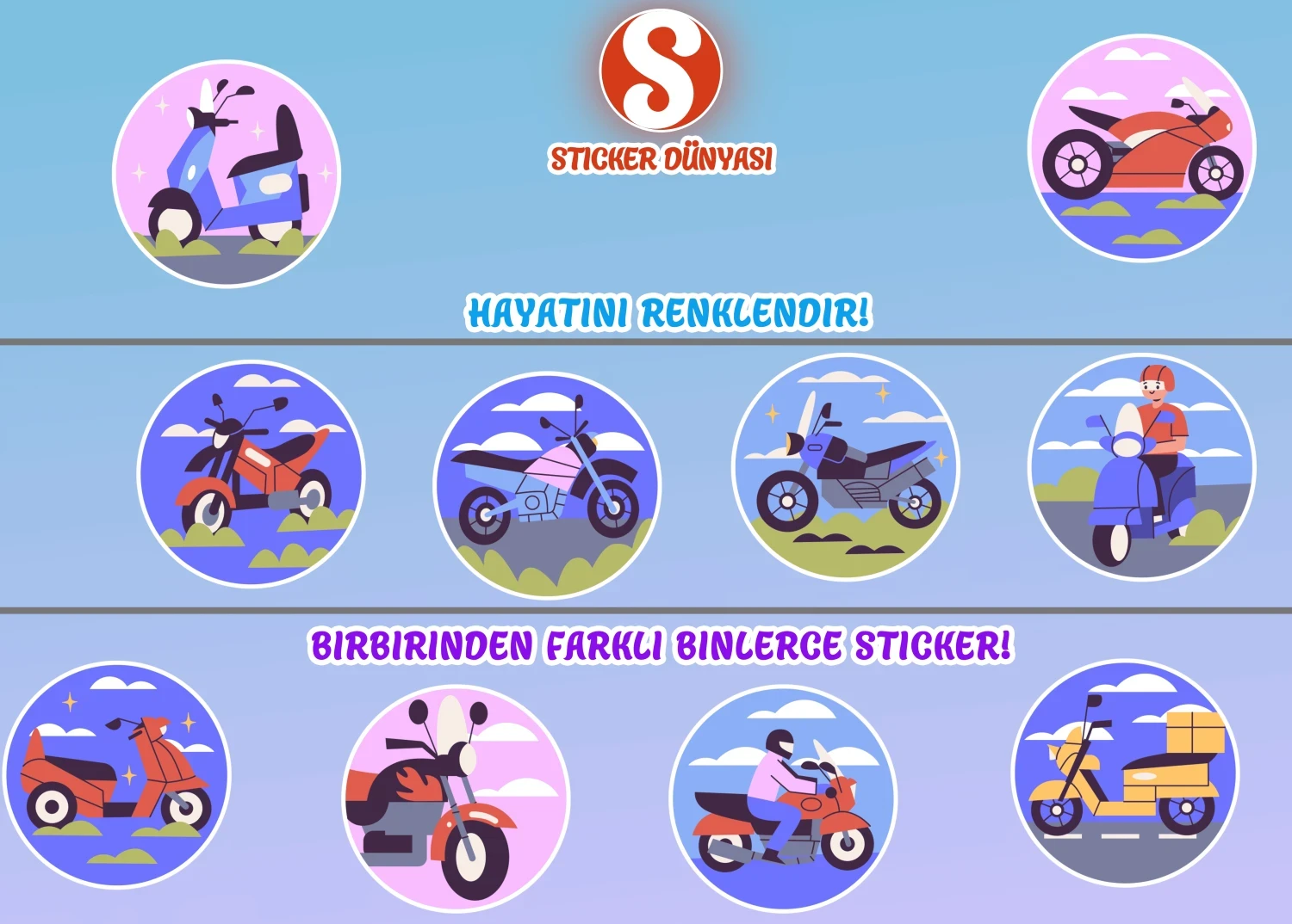 Motorsiklet Temalı Sticker Koleksiyonu (Motorsiklet2) görsel 2