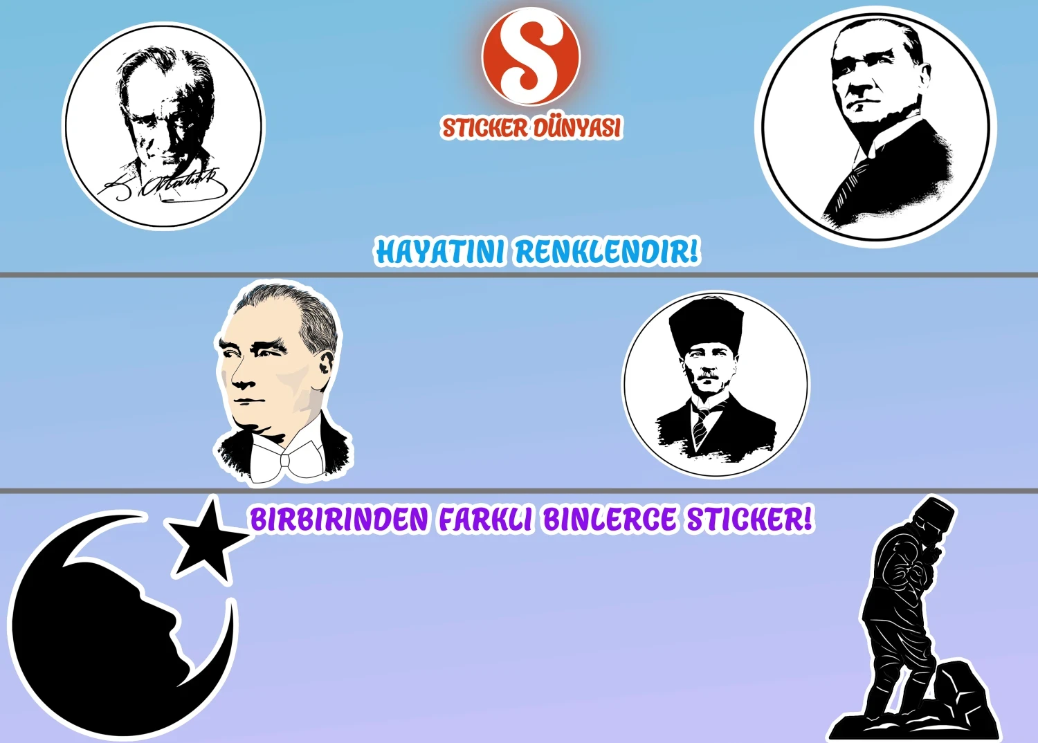 Mustafa Kemal Atatürk Temalı Sticker Koleksiyonu (M.K.A1) görsel 2