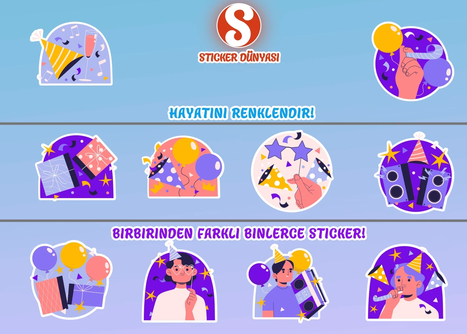 Parti Temalı Eğlenceli Sticker Koleksiyonu (Parti1) görsel 2
