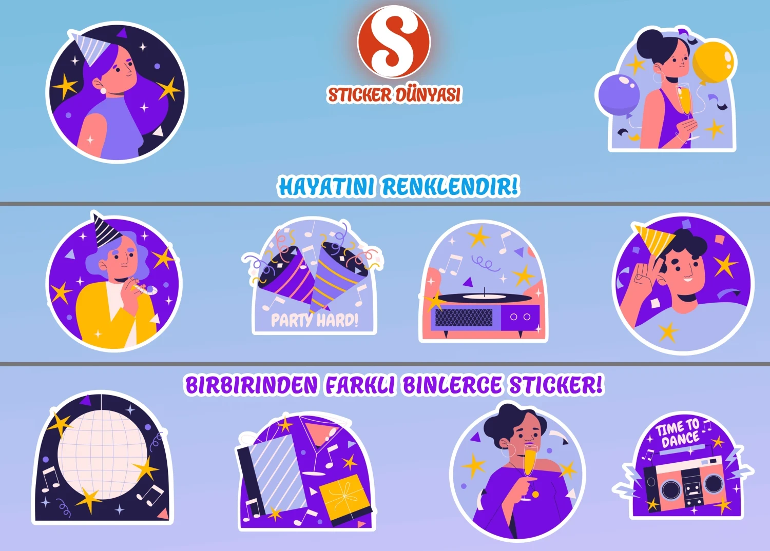Parti Temalı Eğlenceli Sticker Koleksiyonu (Parti2) görsel 2