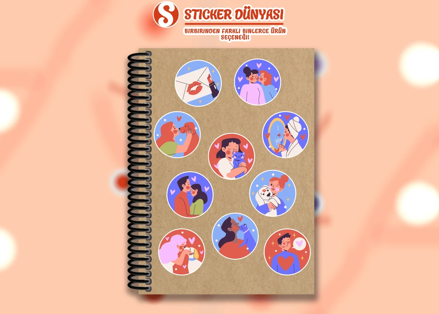 Sevgi ve Öpücük Temalı Sticker Koleksiyonu (Öpücük1)
