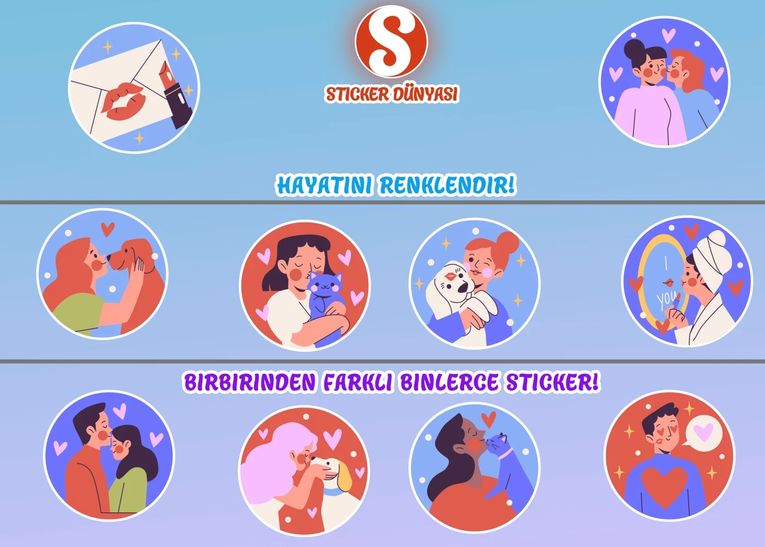 Sevgi ve Öpücük Temalı Sticker Koleksiyonu (Öpücük1) görsel 2
