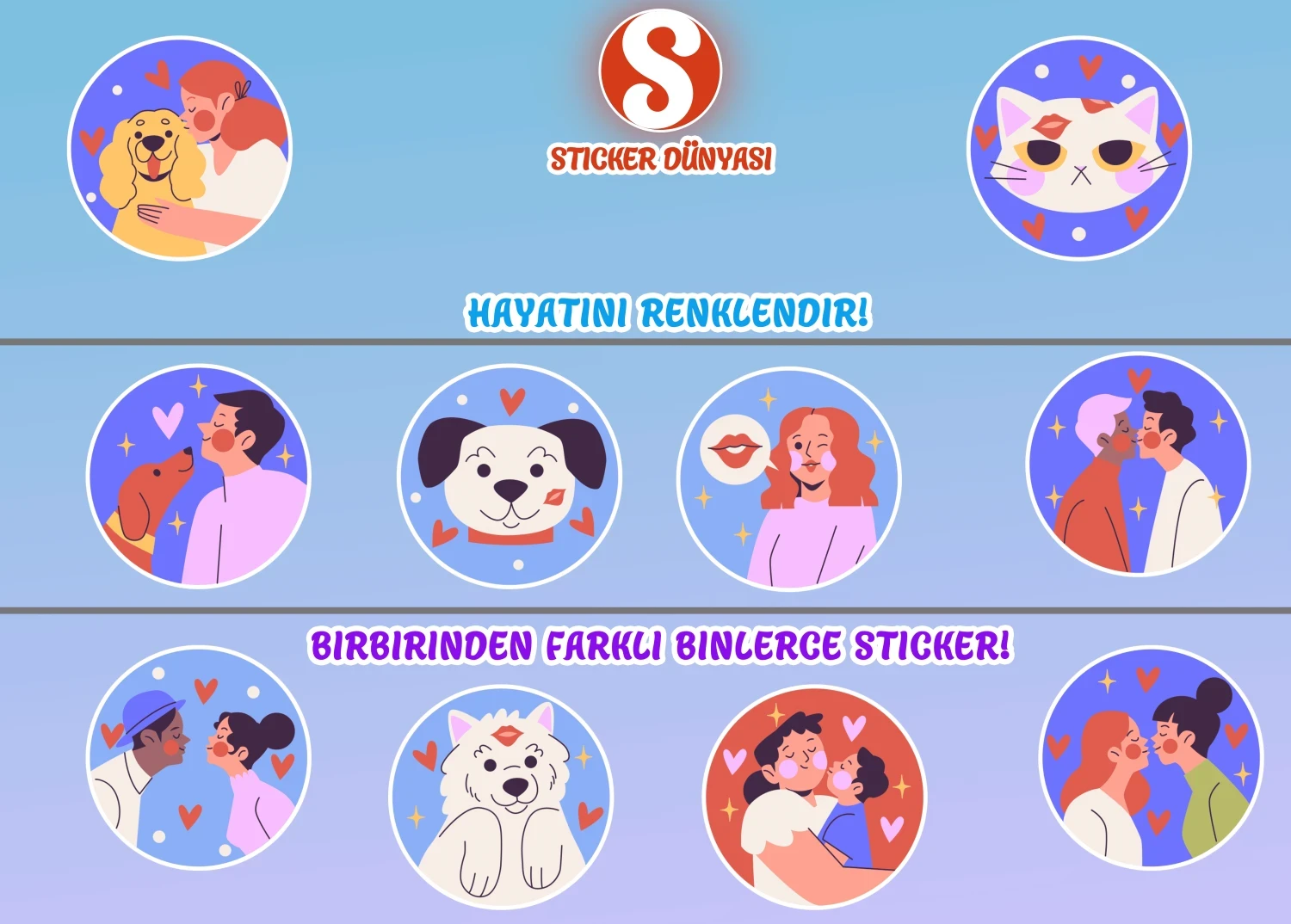 Sevgi ve Öpücük Temalı Sticker Koleksiyonu (Öpücük2) görsel 2