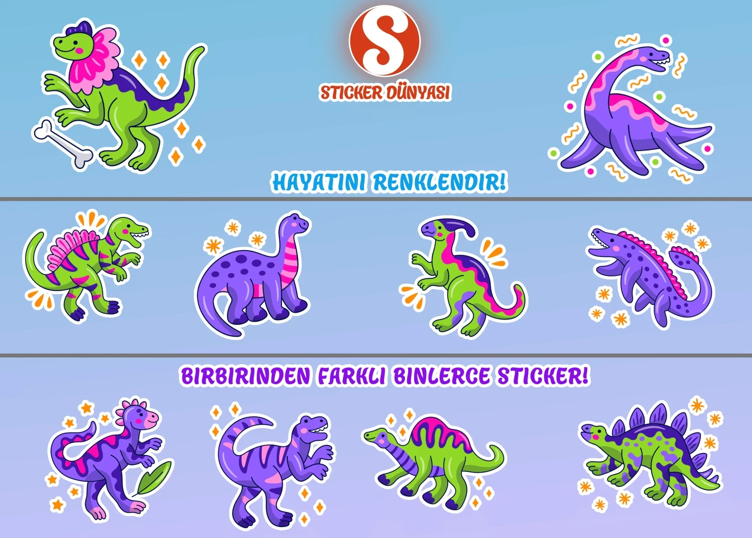 Sevimli Dinozor Temalı Sticker Koleksiyonu (Dinozor1) görsel 2