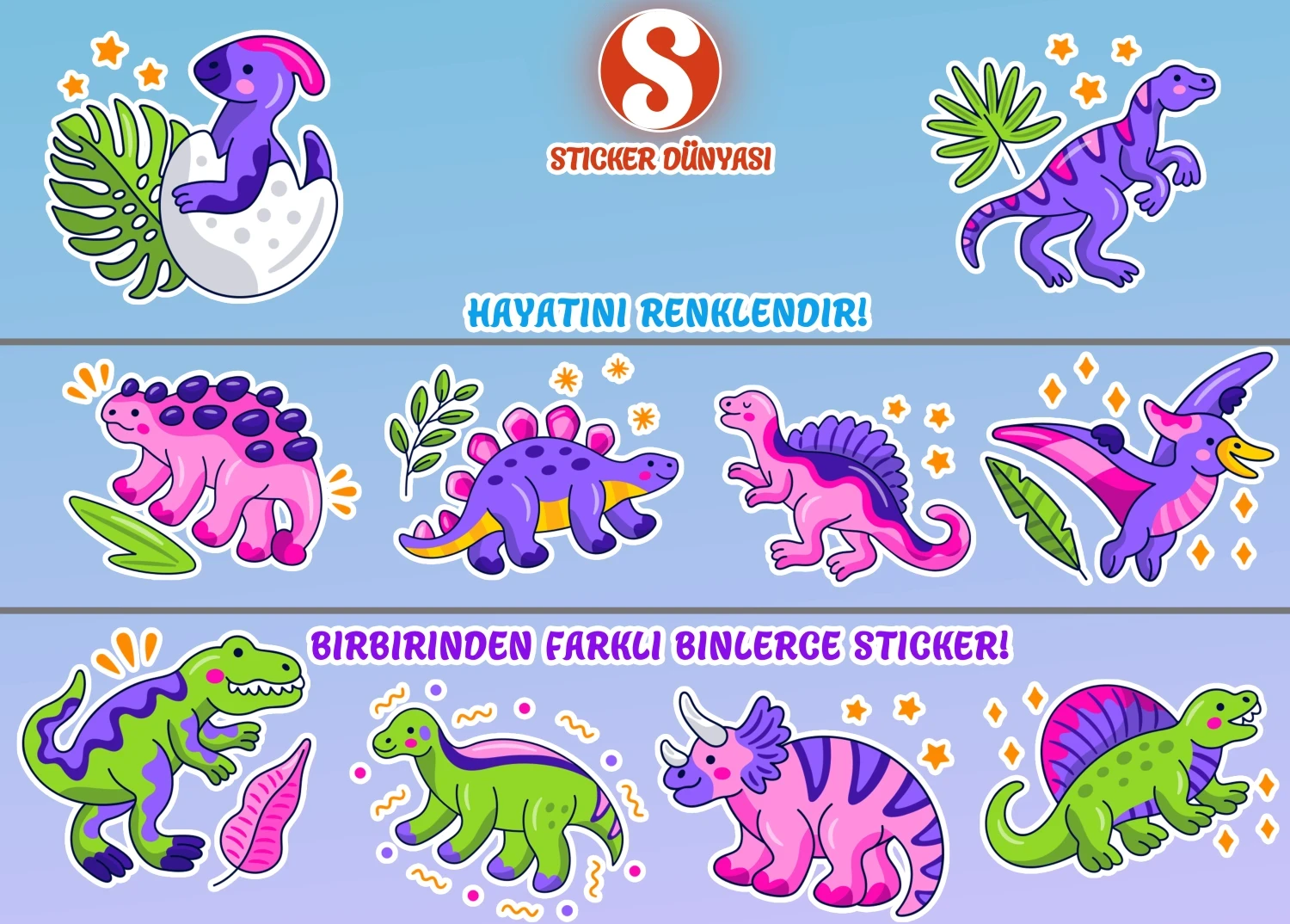 Sevimli Dinozor Temalı Sticker Koleksiyonu (Dinozor2) görsel 2