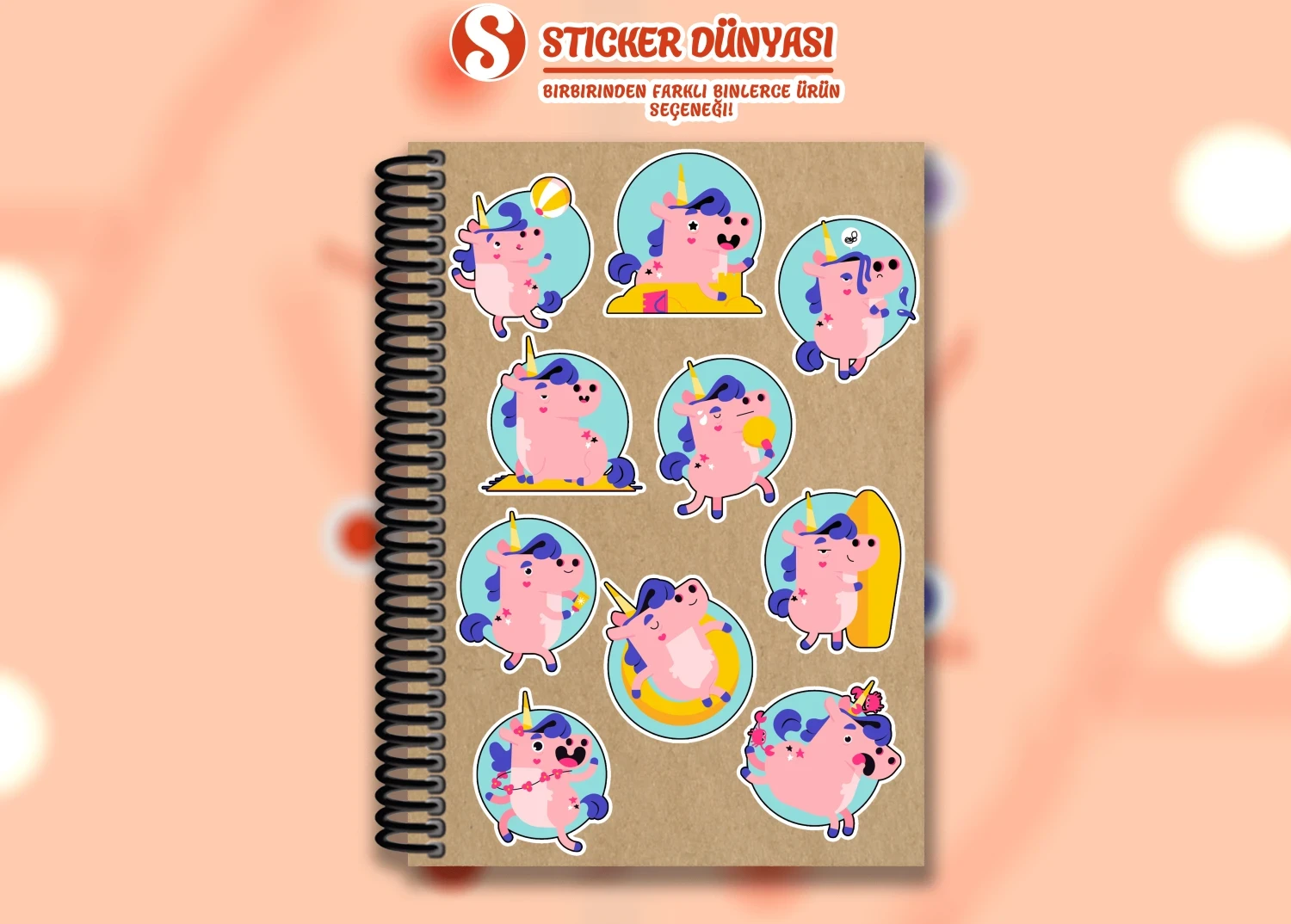 Sevimli Pembe Unicorn Temalı Sticker Koleksiyonu (Unicorn1)