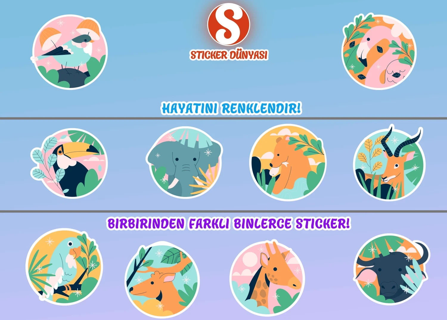 Vahşi Yaşam Temalı Sticker Koleksiyonu (Vahşi1) görsel 2