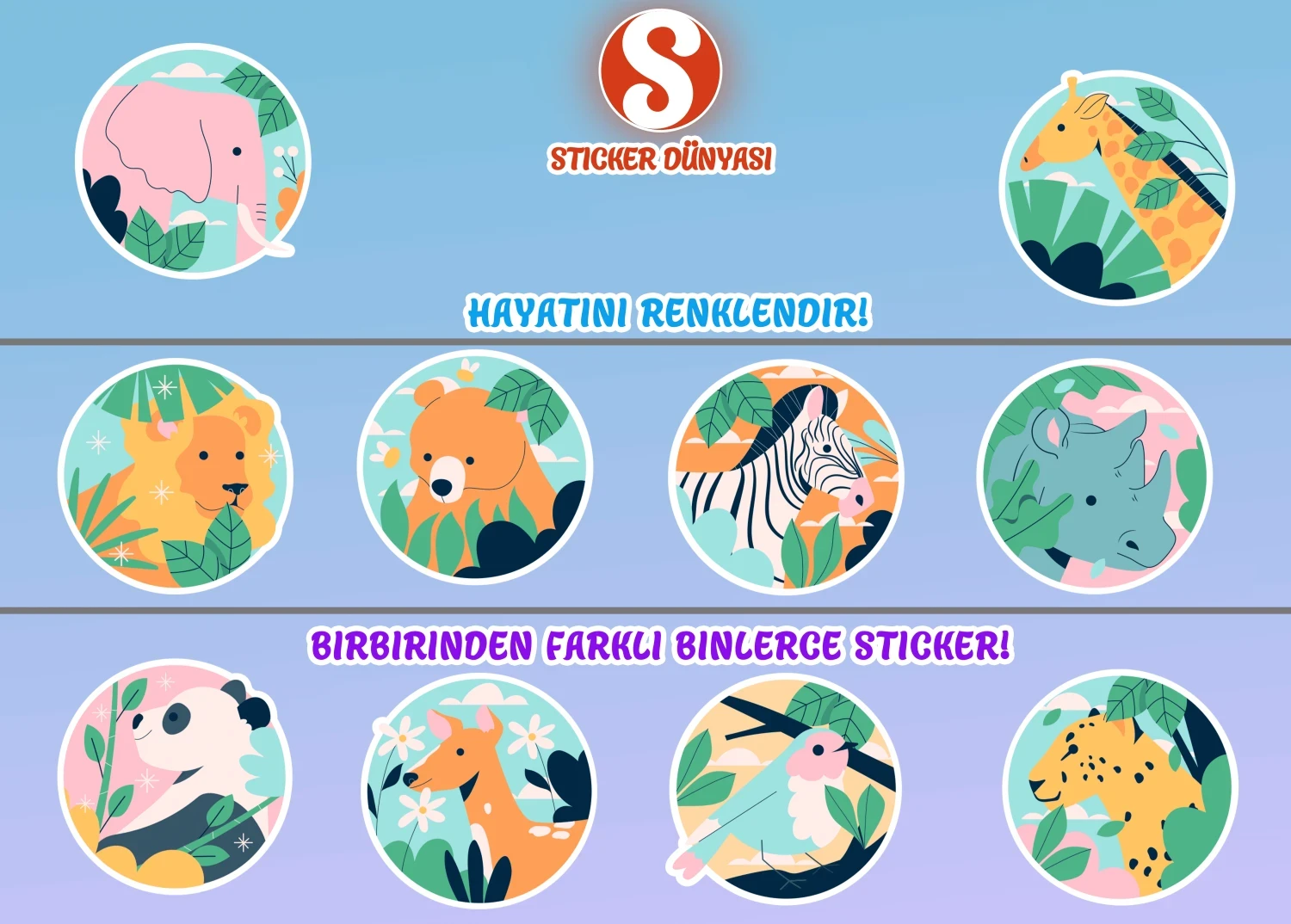 Vahşi Yaşam Temalı Sticker Koleksiyonu (Vahşi2) görsel 2