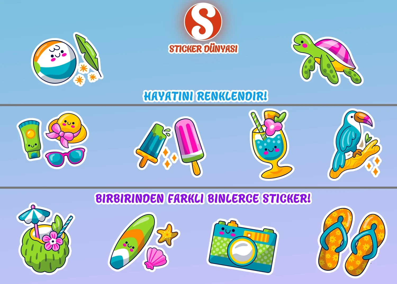 Yaz Mevsimi Temalı Sticker Koleksiyonu (Yaz1) görsel 2