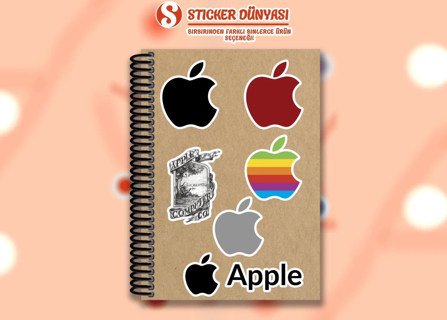 Apple Logo Marka Desenli Sticker Koleksiyonu