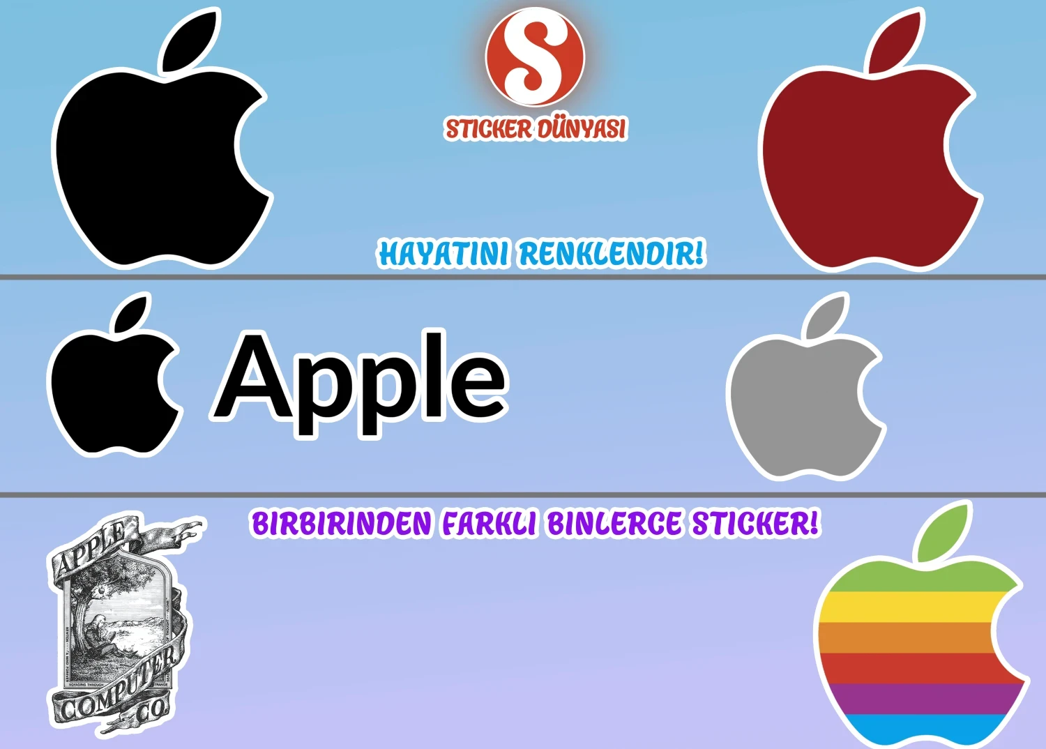 Apple Logo Marka Desenli Sticker Koleksiyonu görsel 2
