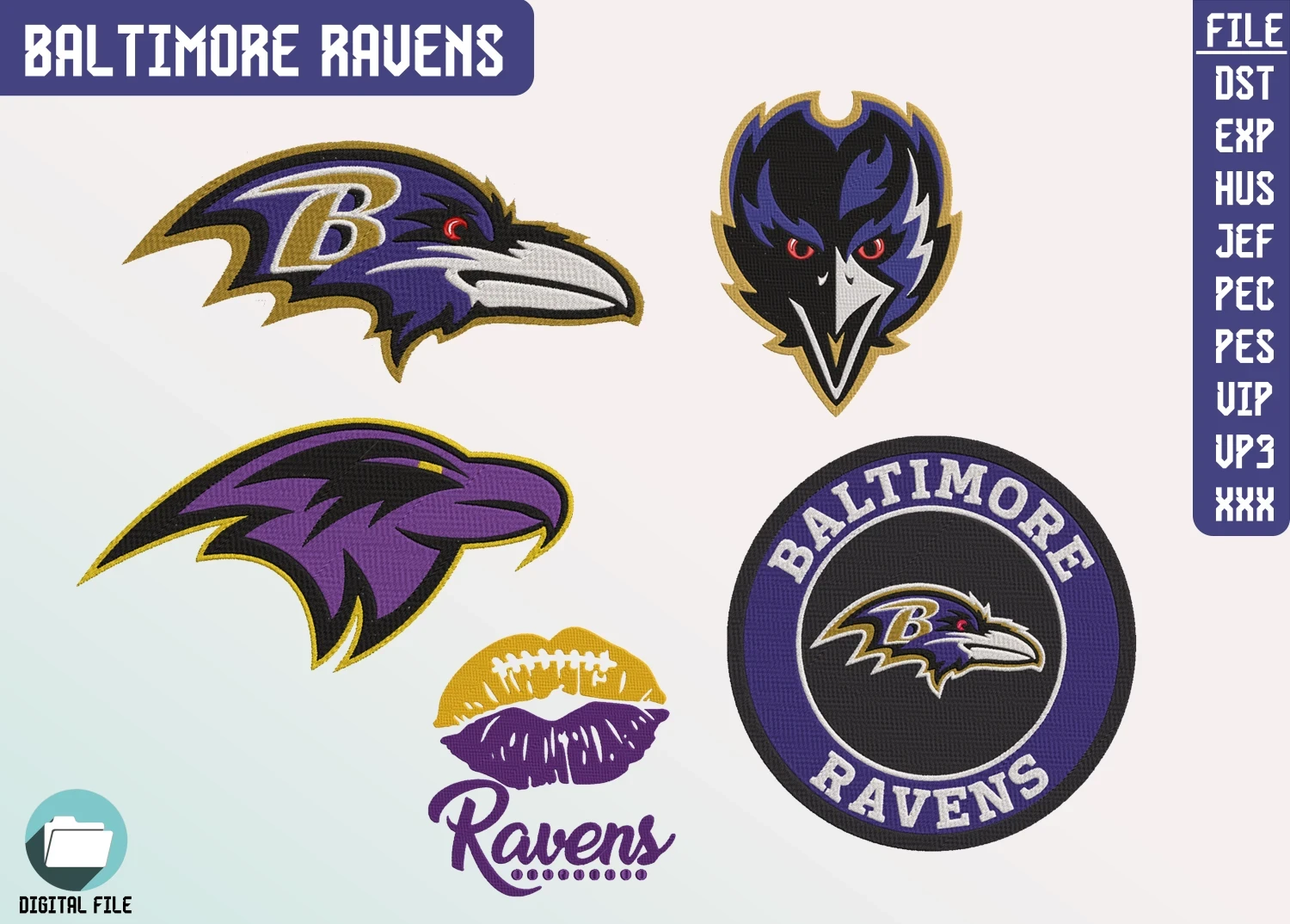 Baltimore Ravens 5 Farklı Nakış Paketi NFL Nakış