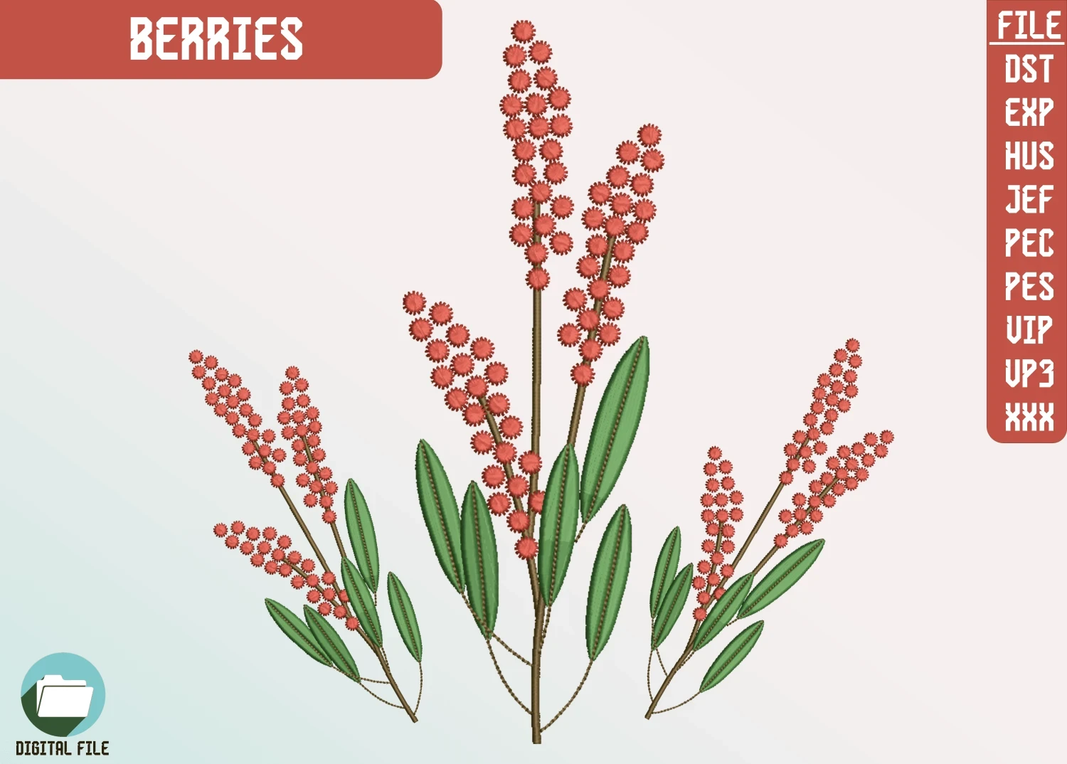 Berries Meyve Tasarımı, Kırmızı Bitki Dijital Nakış