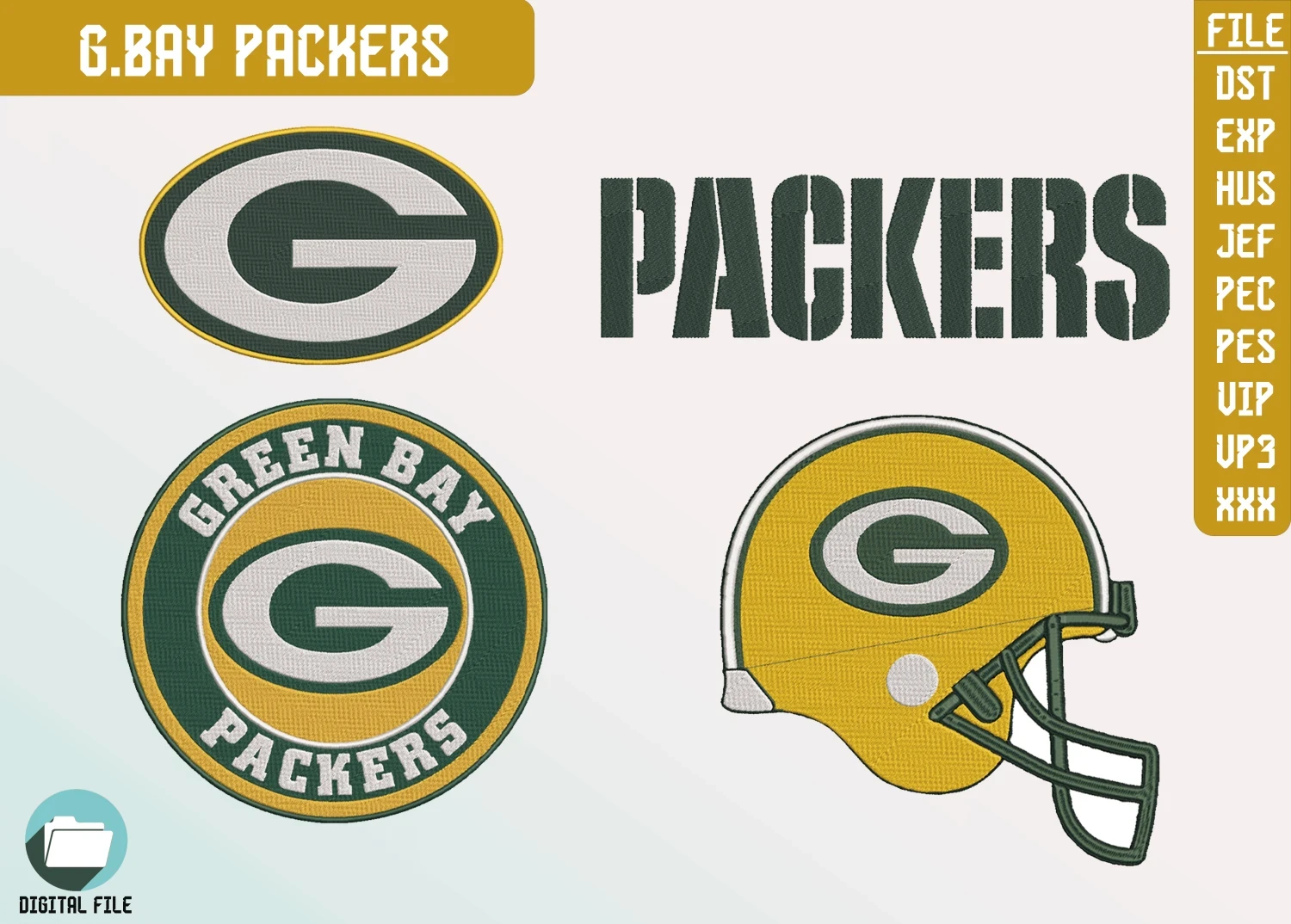 Green Bay Packers, 4 Farklı Nakış Paketi, NFL Nakış, Dijital Dosya