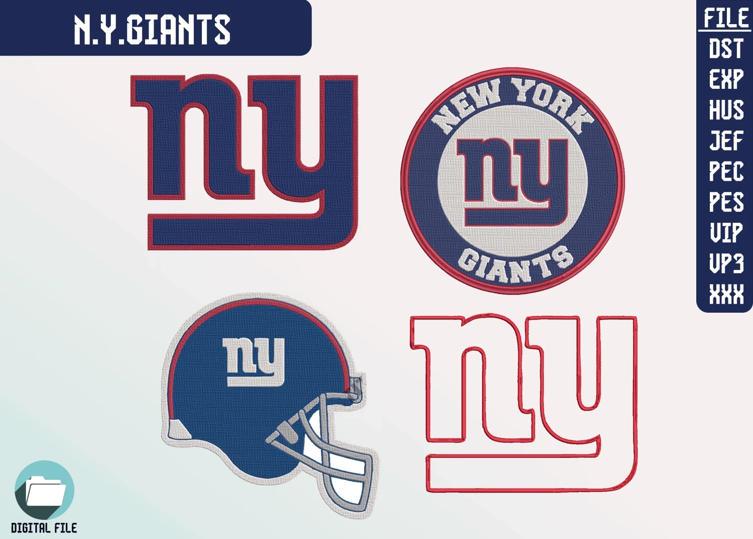 New York Giants, 4 Farklı Nakış Paketi, NFL Nakış, Dijital Dosya