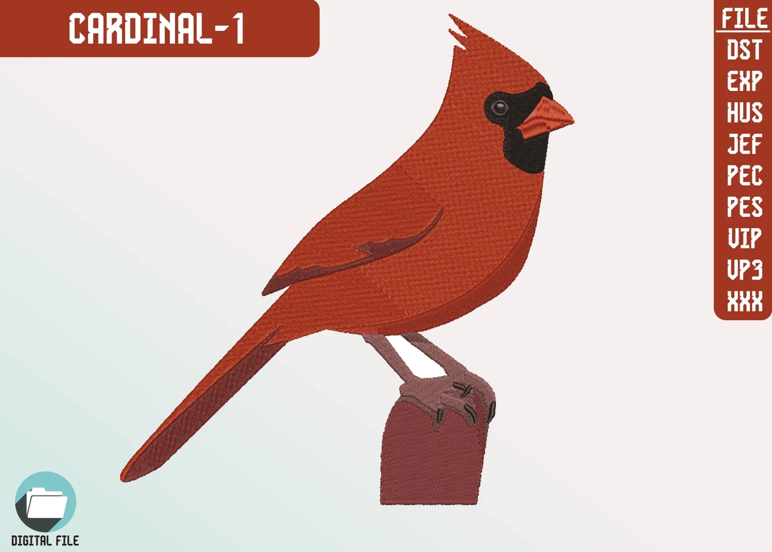 Northern Cardinal Kırmızı Kuş Nakış Tasarımı, Dijital Hayvan Nakışı