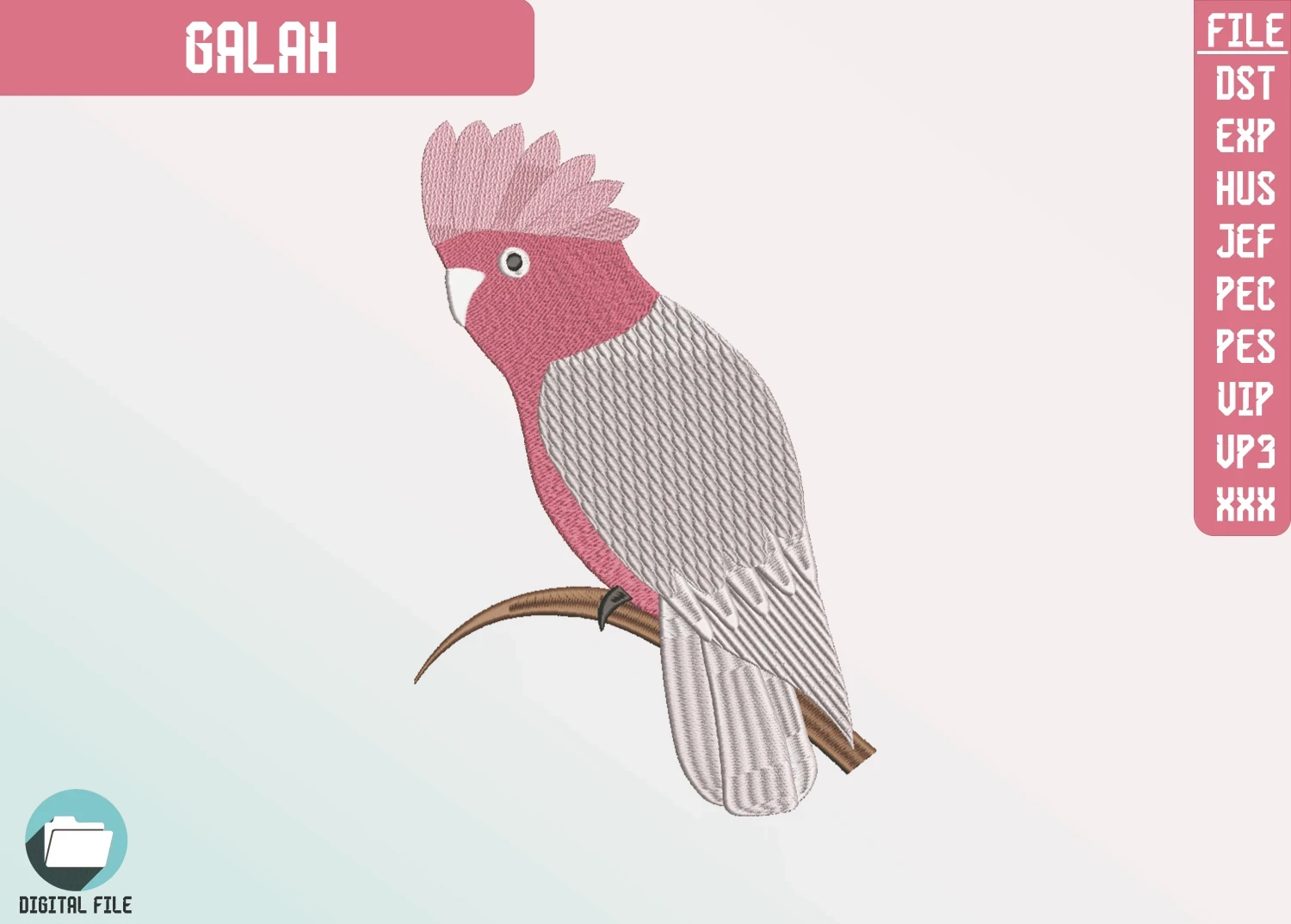 Pembe Papağan Galah Nakış Tasarımı, Dijital Hayvan Nakışı