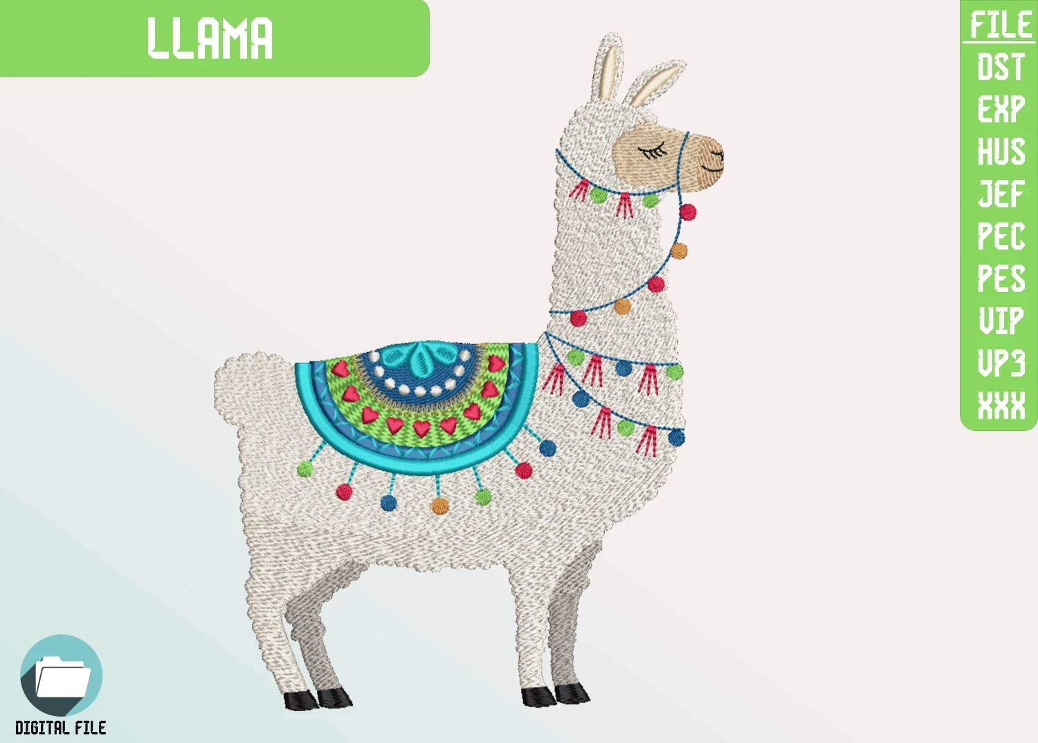 Renkli Lama Desenli Nakış Tasarımı, Dijital Hayvan Nakışı