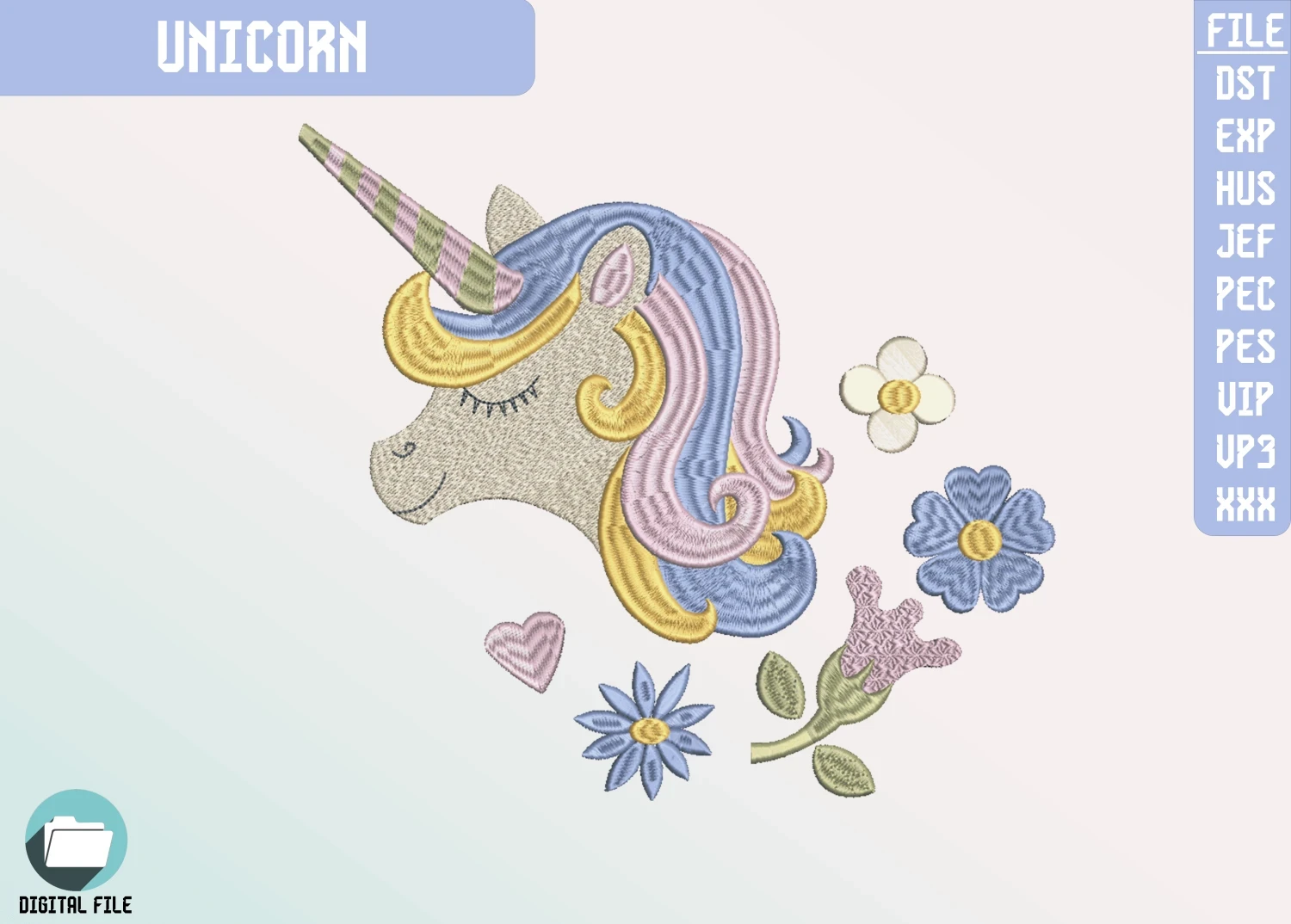 Tatlı Unicorn Çocuk Nakış Tasarımı, Dijital Hayvan Nakışı