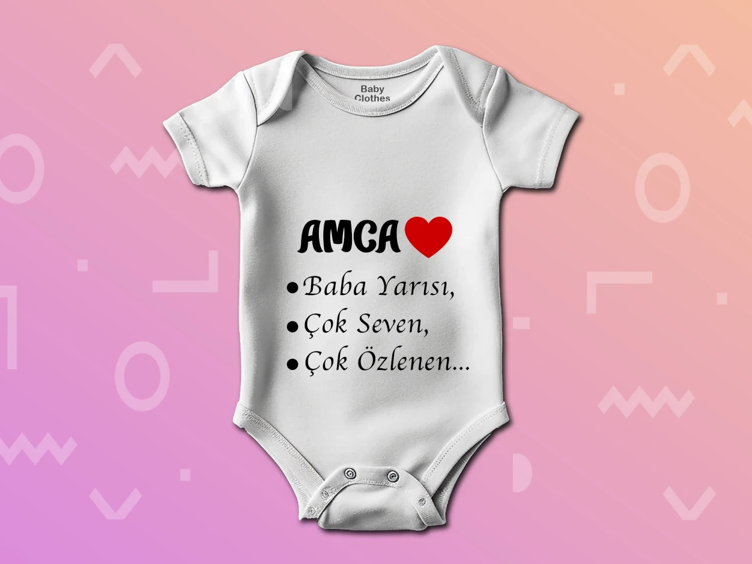 Amca Sevgisi Baskılı Çıtçıtlı Zıbın, %100 Pamuk, Bebek Zıbını