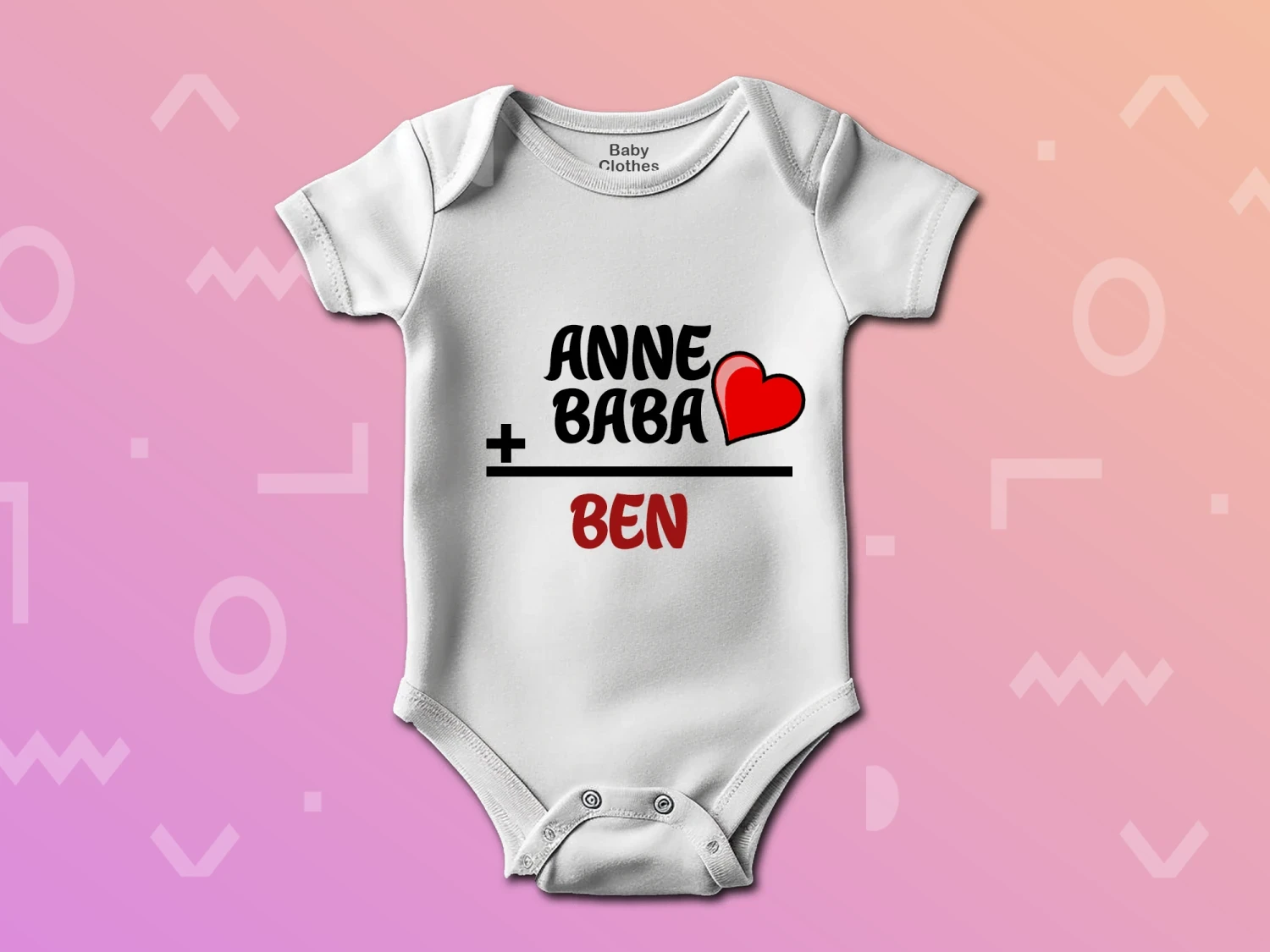 Anne+Baba=Ben Baskılı Çıtçıtlı Zıbın, %100 Pamuk, Bebek Zıbını