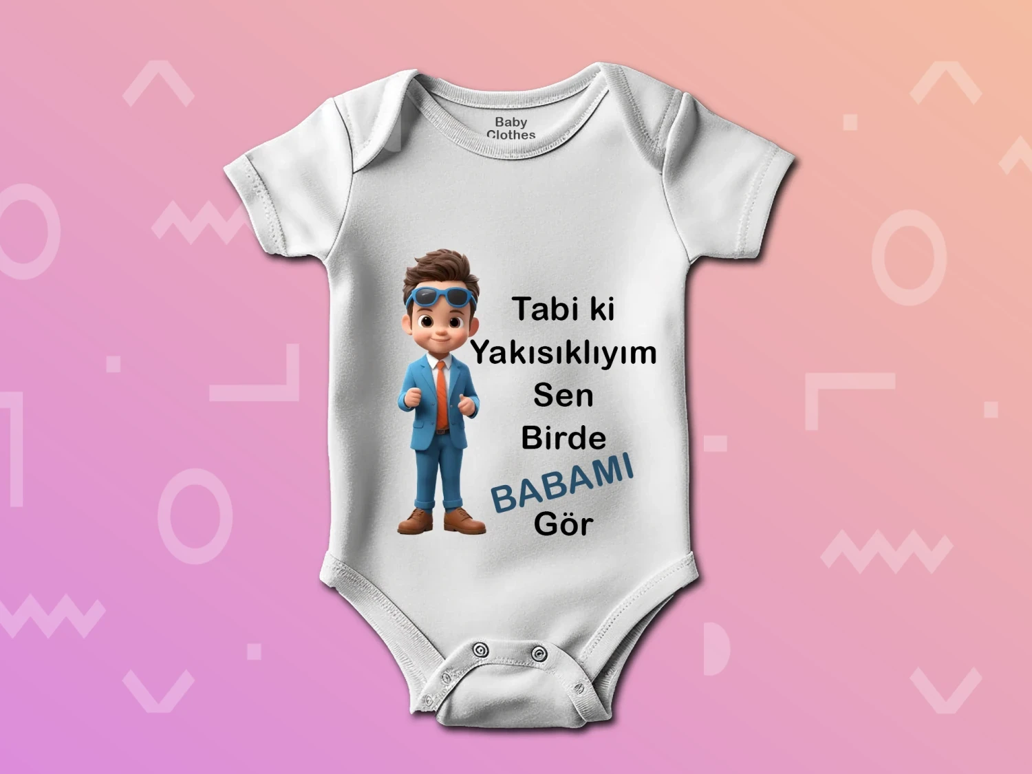 Baba Sevgisi Baskılı Çıtçıtlı Zıbın, %100 Pamuk, Bebek Zıbını