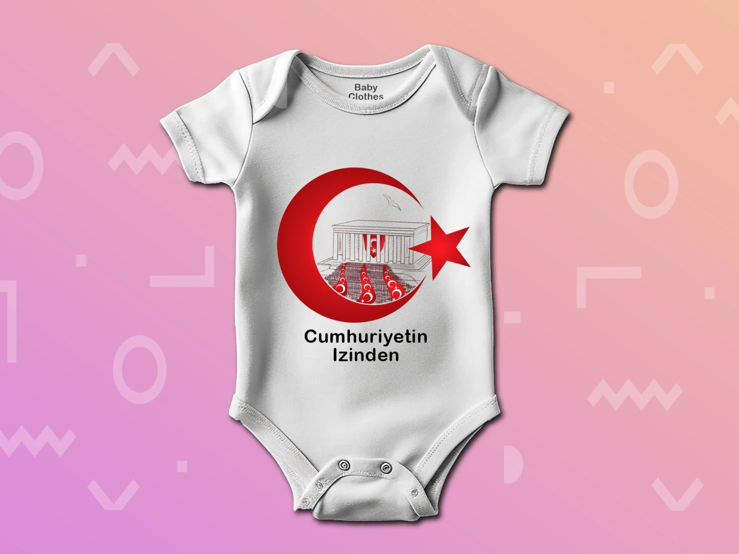 Cumhuriyetin İzinden Baskılı Çıtçıtlı Zıbın, %100 Pamuk, Bebek Zıbını
