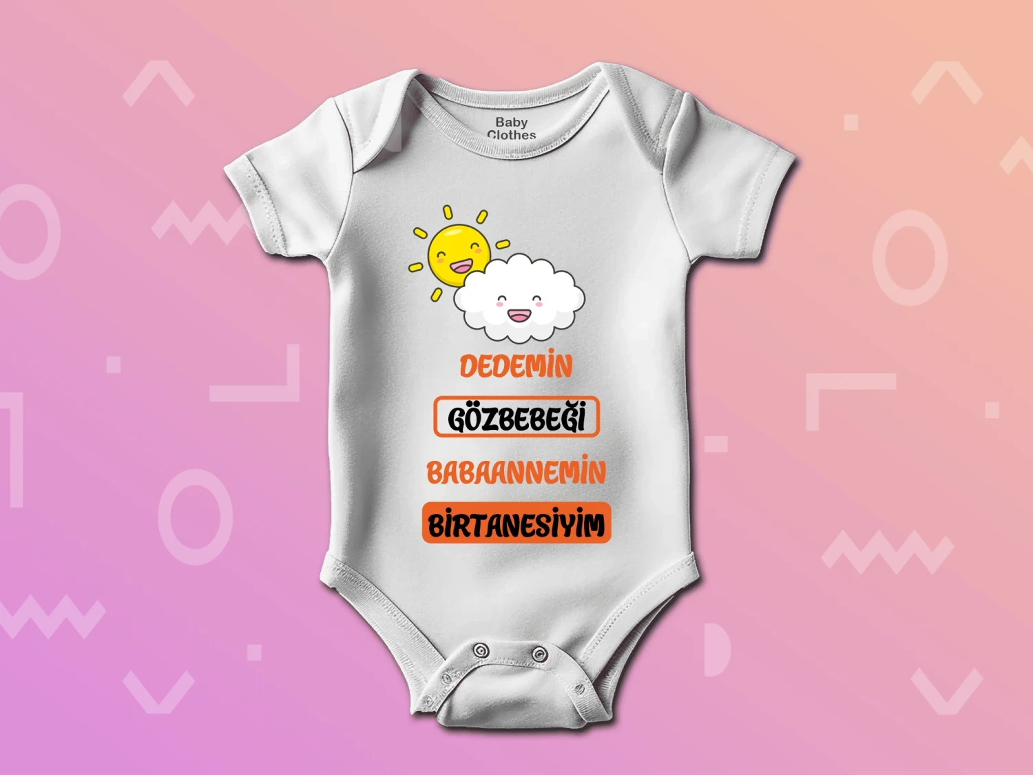 Dede ve Babaanne Sevgisi Baskılı Çıtçıtlı Zıbın, %100 Pamuk, Bebek Zıbını