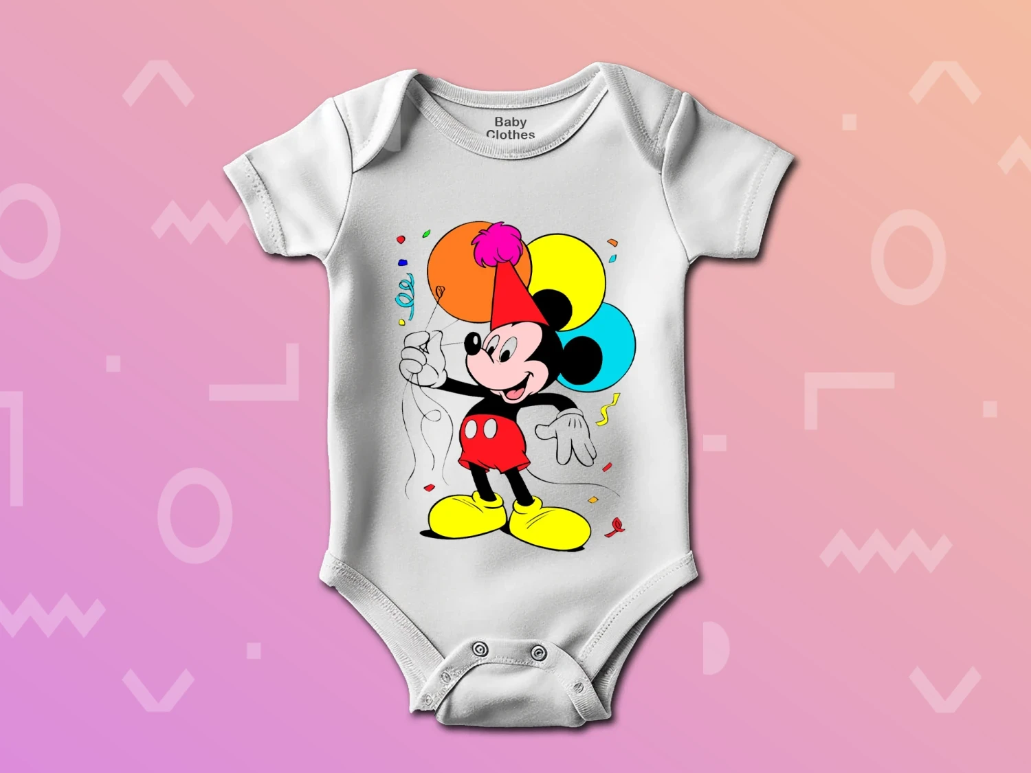 Eğlenceli Mickey Mouse Baskılı Çıtçıtlı Zıbın, %100 Pamuk, Bebek Zıbını