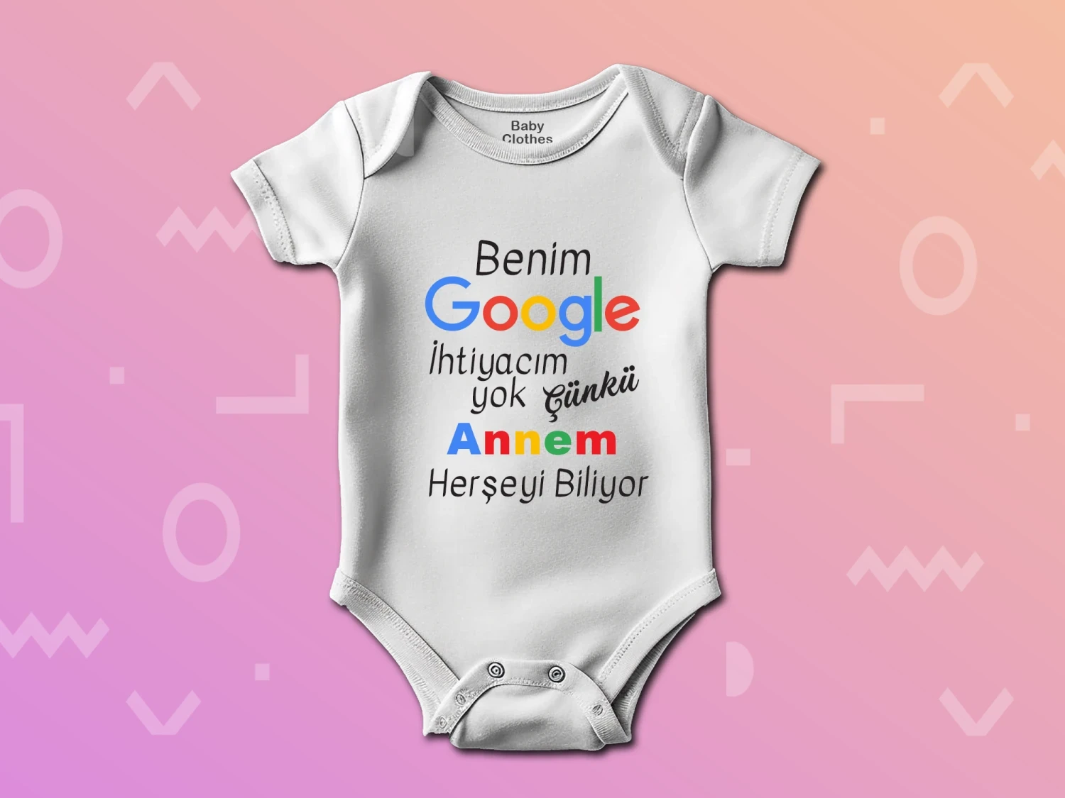 Google ve Anne Baskılı Çıtçıtlı Zıbın, %100 Pamuk, Bebek Zıbını