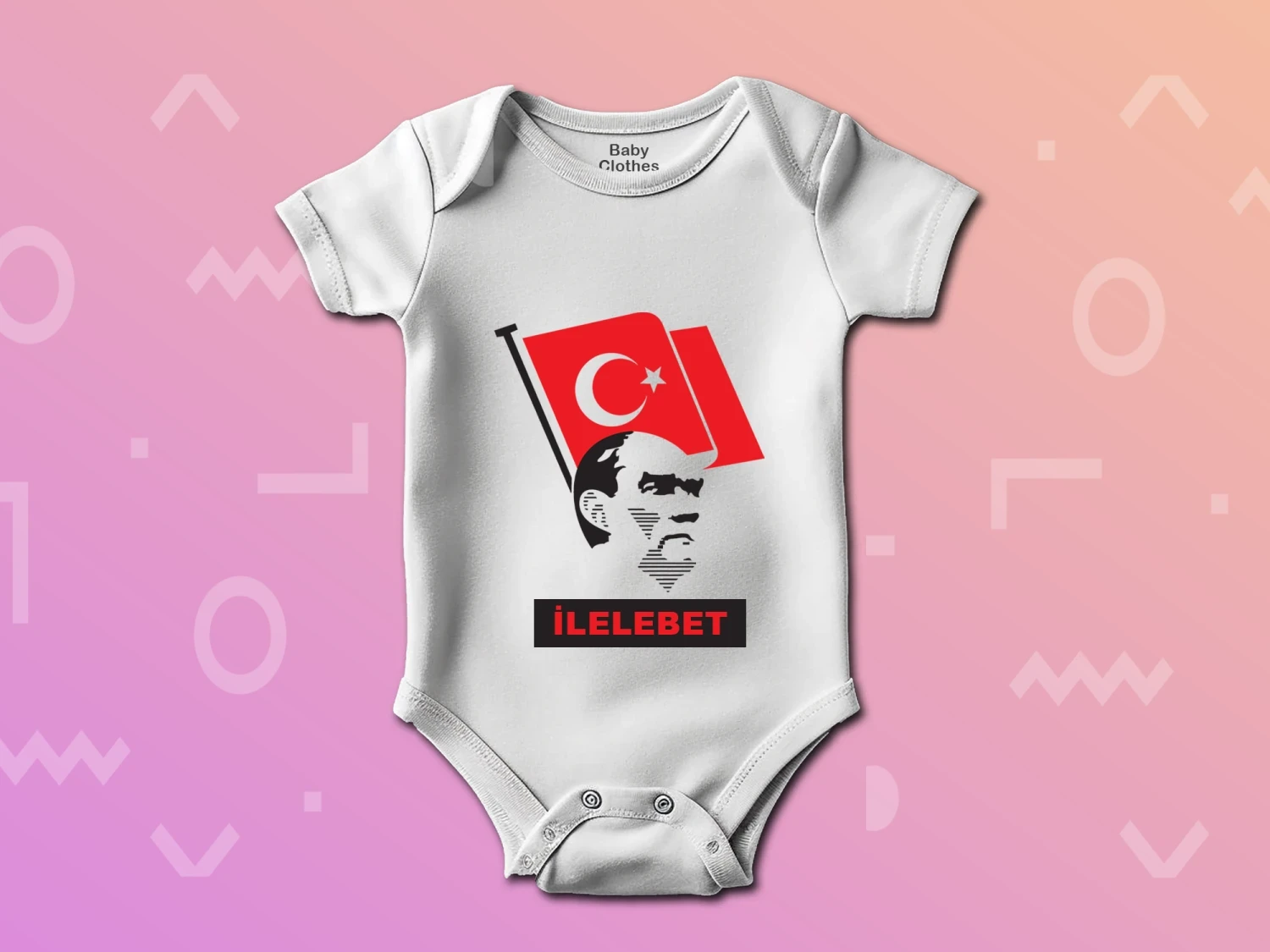 İlelebet Mustafa Kemal Atatürk Baskılı Çıtçıtlı Zıbın, %100 Pamuk, Bebek Zıbını