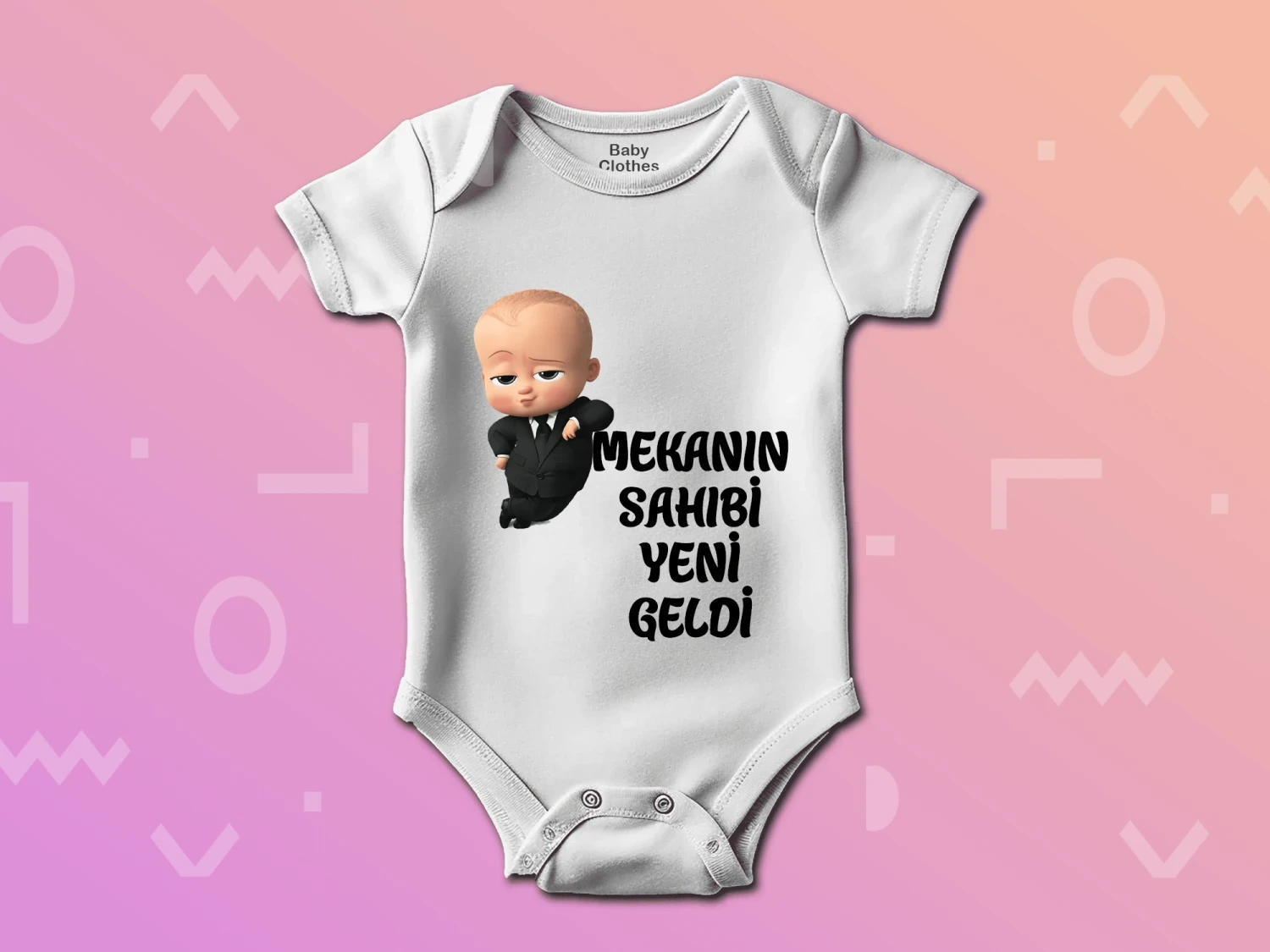 Mekanın Sahibi Yeni Geldi Baskılı Çıtçıtlı Zıbın, %100 Pamuk, Bebek Zıbını