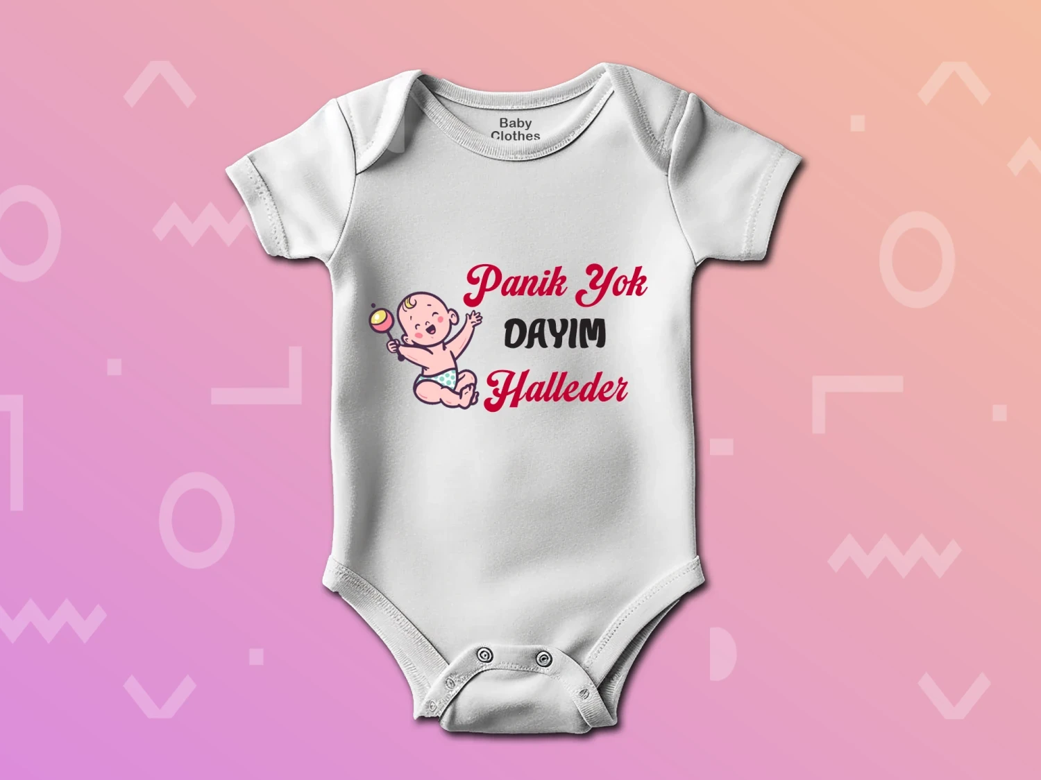Panik Yok Dayım Halleder Baskılı Çıtçıtlı Zıbın, %100 Pamuk, Bebek Zıbını