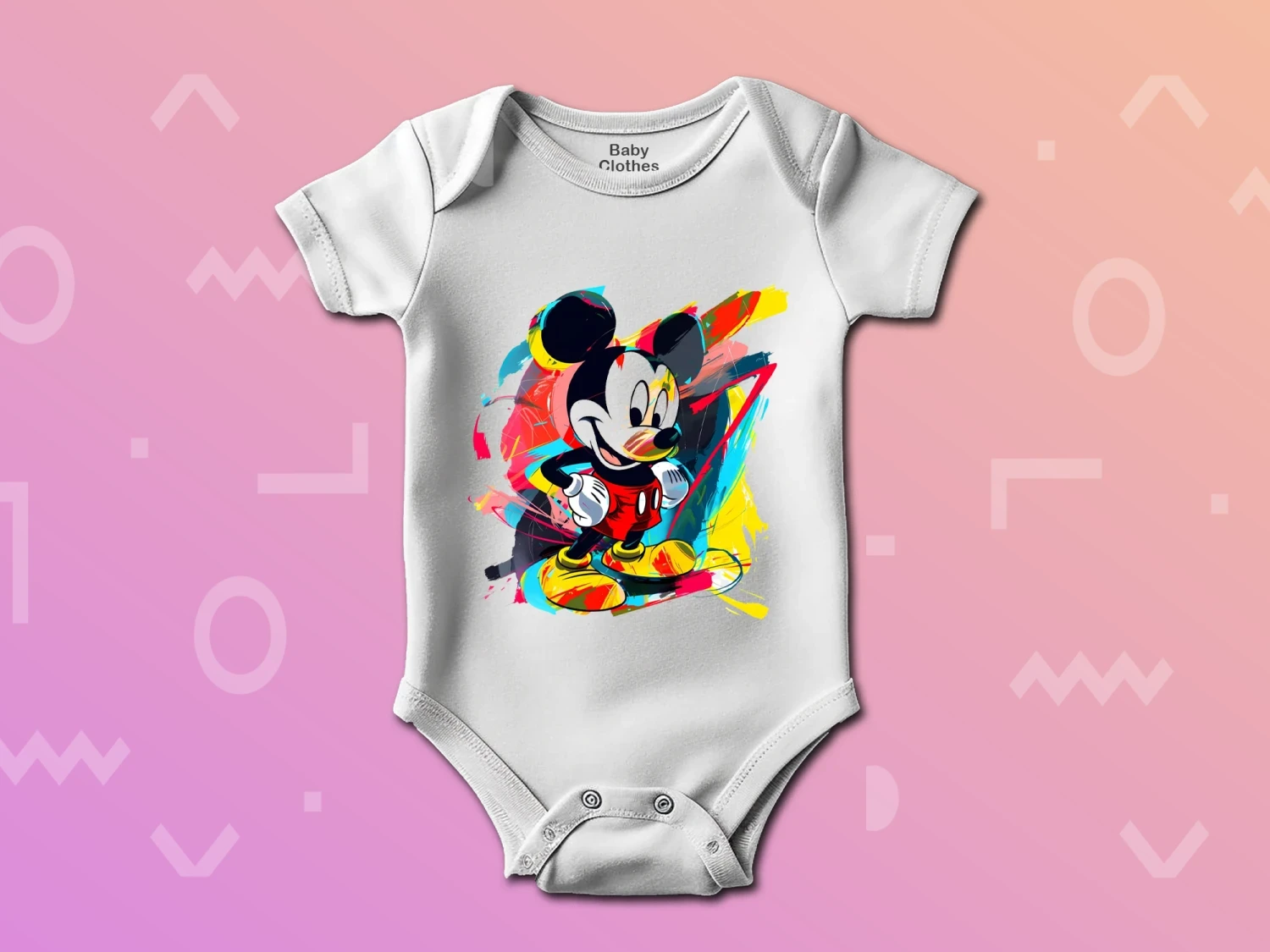 Renkli Mickey Mouse Baskılı Çıtçıtlı Zıbın, %100 Pamuk, Bebek Zıbını