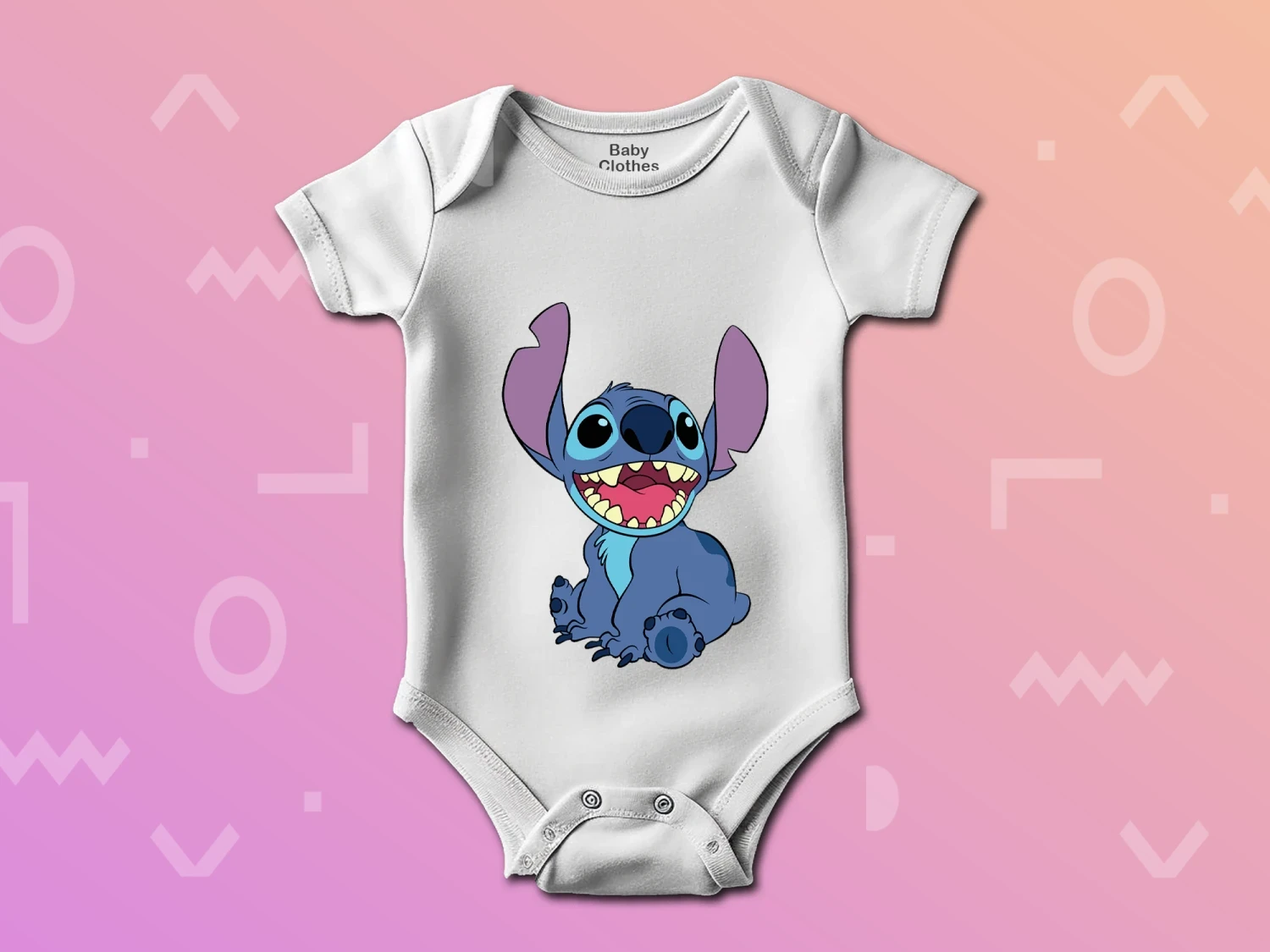 Tatlı Lilo ve Stitch Baskılı Çıtçıtlı Zıbın, %100 Pamuk, Bebek Zıbını