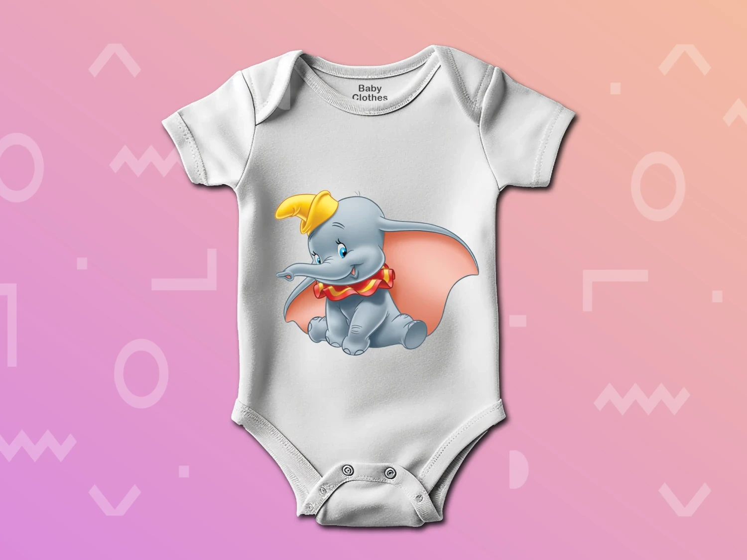 Uçan Fil Dumbo Baskılı Çıtçıtlı Zıbın, %100 Pamuk, Bebek Zıbını