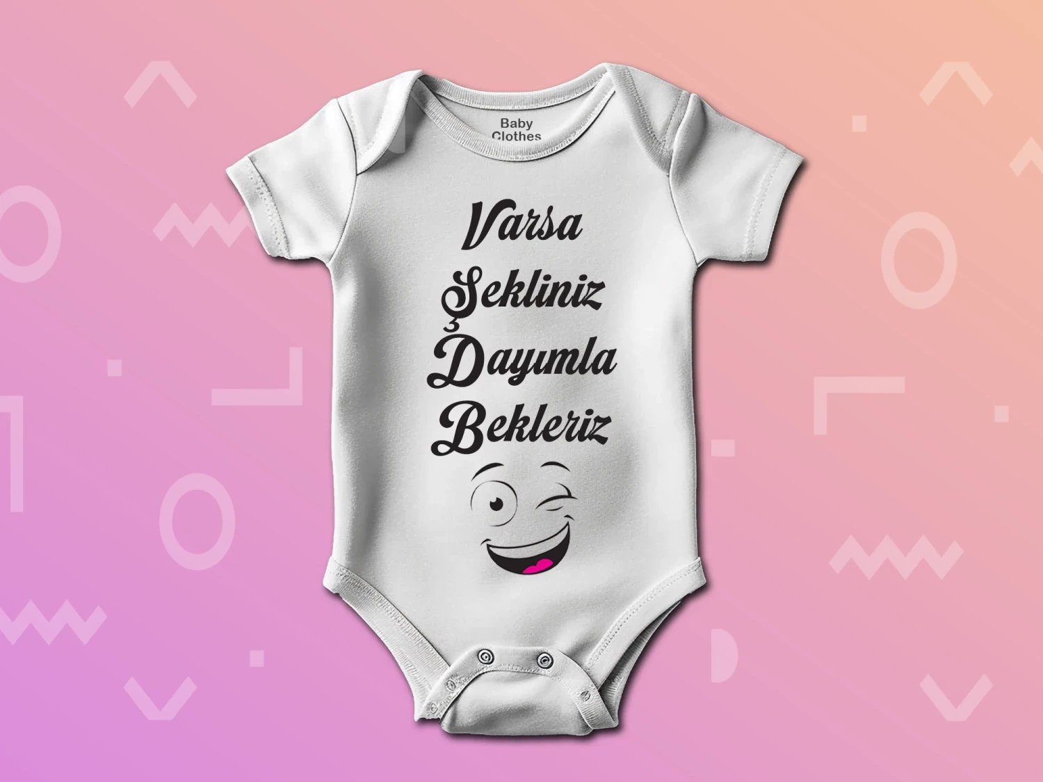 Varsa Şekliniz Dayımlar Bekleriz Baskılı Çıtçıtlı Zıbın, %100 Pamuk, Bebek Zıbını