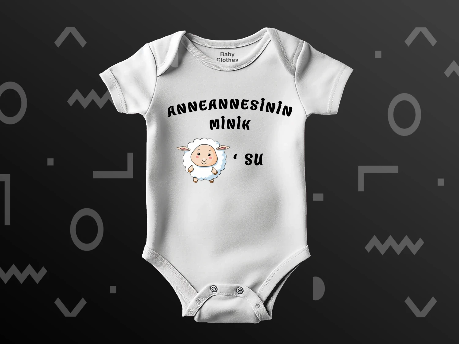 Anneannesinin Minik Kuzusu Baskılı Çıtçıtlı Zıbın, %100 Pamuk, Bebek Zıbını