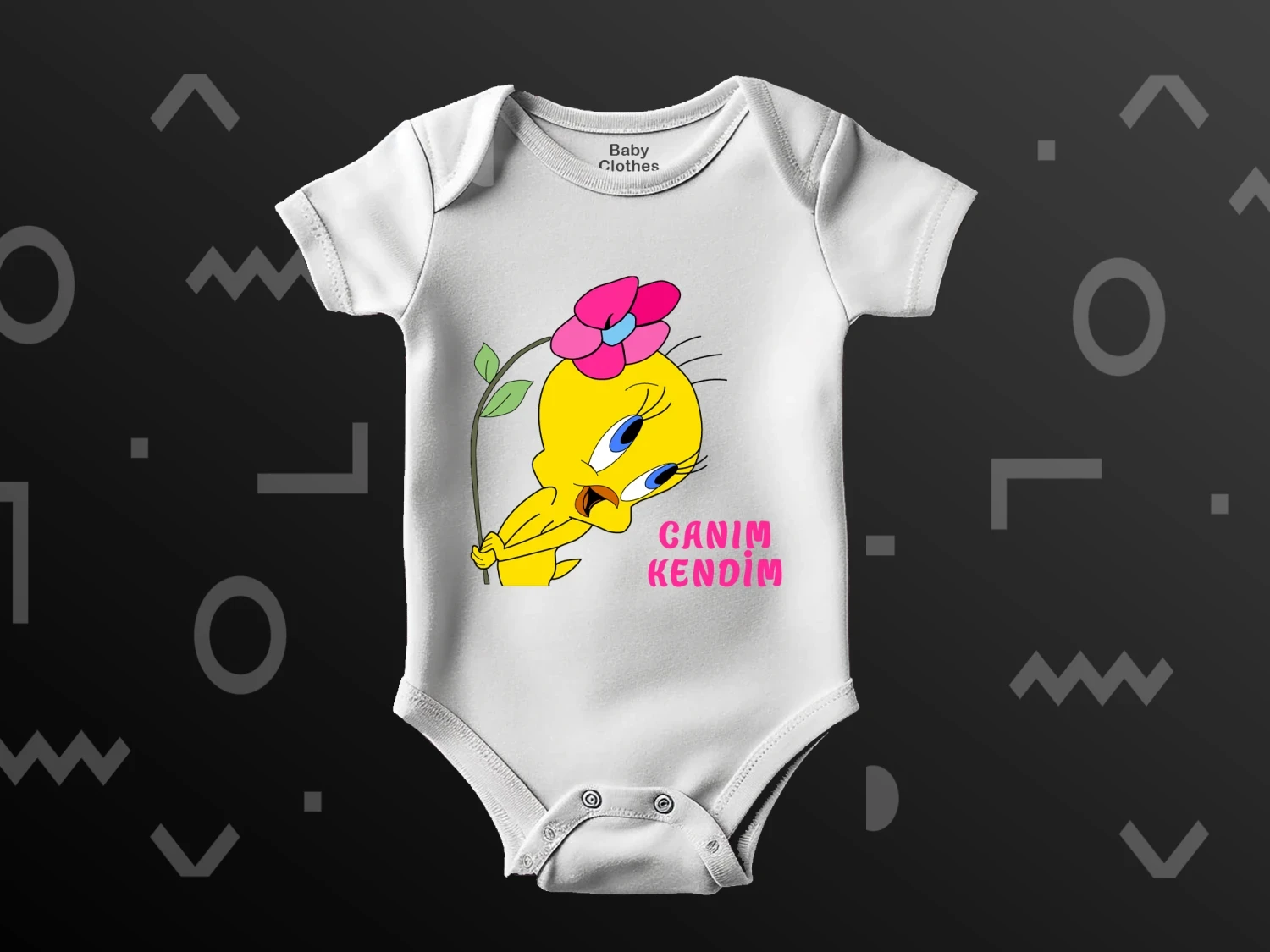 Canım Kendim Tweety Baskılı Çıtçıtlı Zıbın, %100 Pamuk, Bebek Zıbını