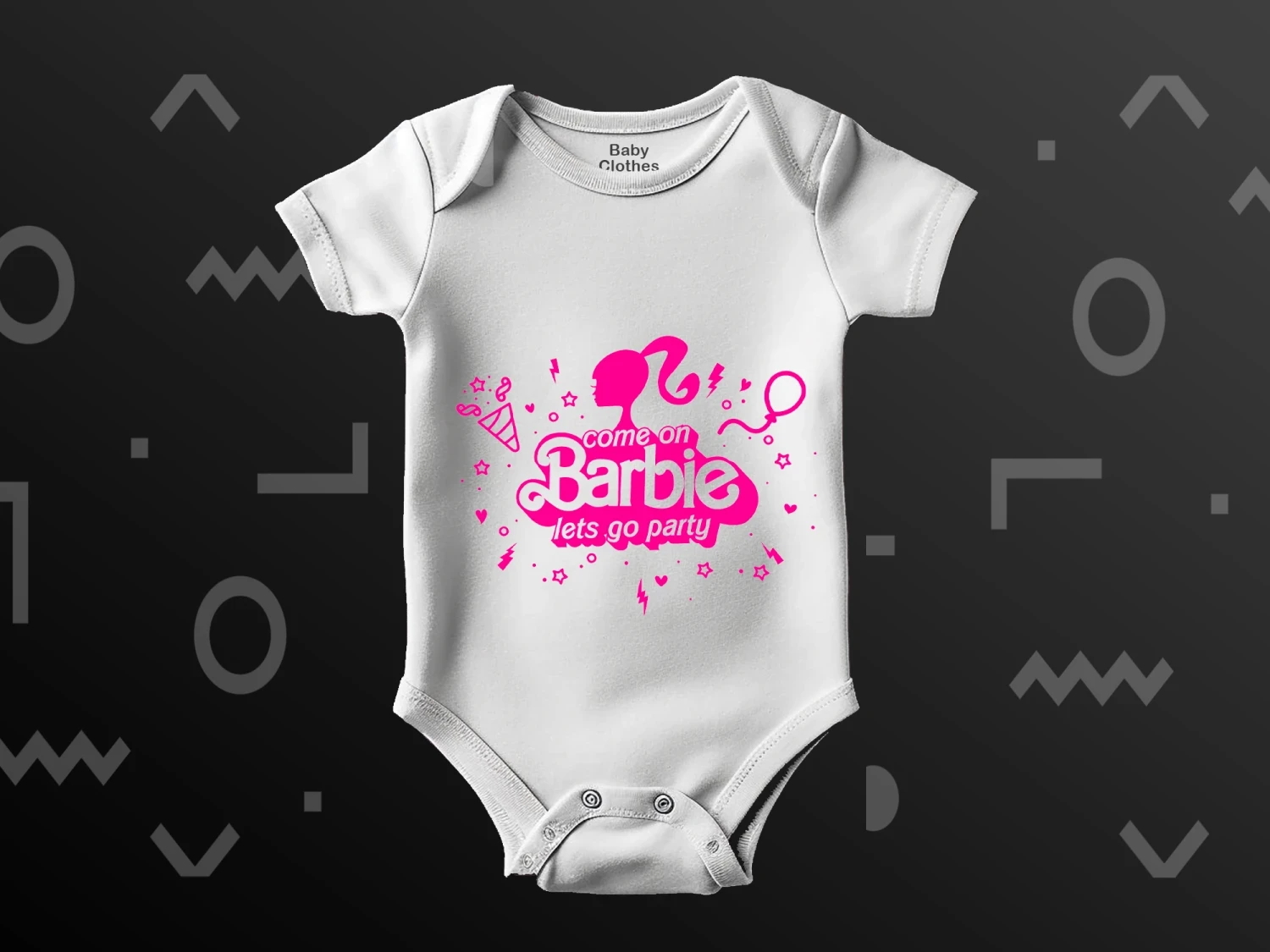 Come on Barbie Lets go Party Baskılı Çıtçıtlı Zıbın, %100 Pamuk, Bebek Zıbını