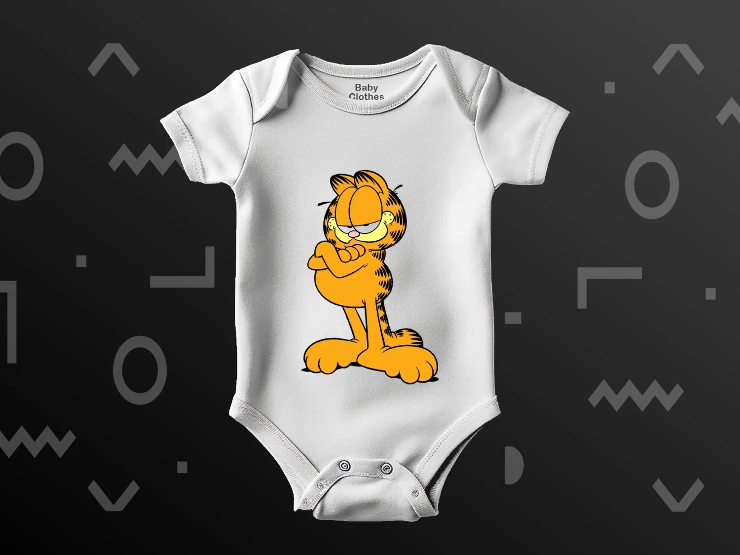 Garfield Baskılı Çıtçıtlı Zıbın, %100 Pamuk, Bebek Zıbını