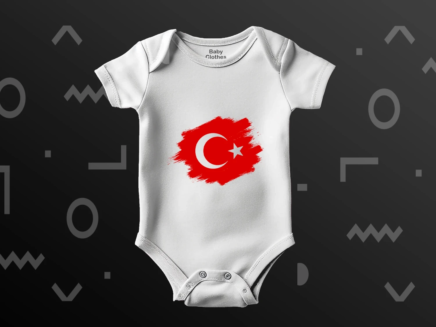 Türk Bayrağı Baskılı Çıtçıtlı Zıbın, %100 Pamuk, Bebek Zıbını