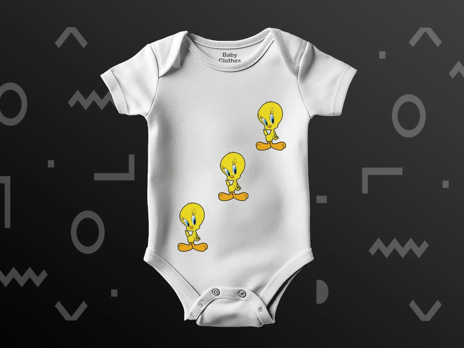 Üçlü Tweety Baskılı Çıtçıtlı Zıbın, %100 Pamuk, Bebek Zıbını