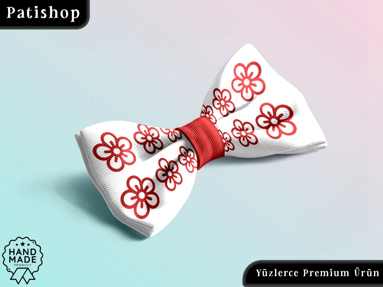 Çiçek Desenli, Baskılı Ayarlanabilir Lüks Evcil Hayvan Papyonu - Patishop