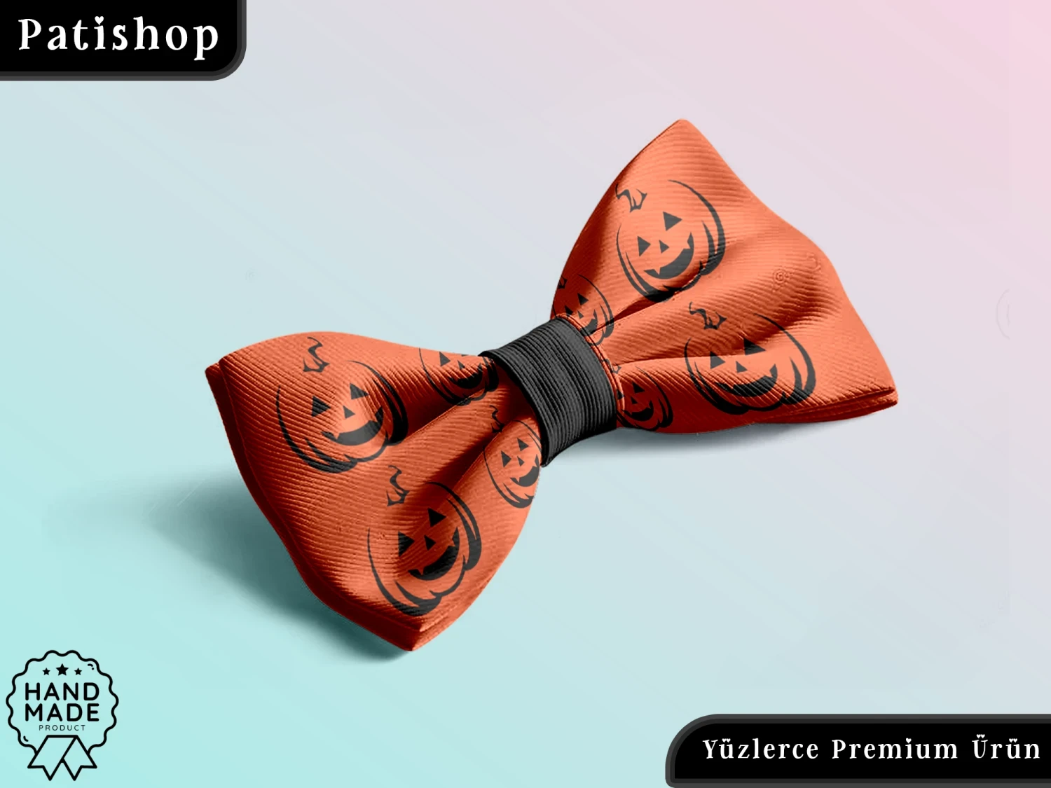 Halloween Balkabağı Desenli, Baskılı Ayarlanabilir Lüks Evcil Hayvan Papyonu - Patishop