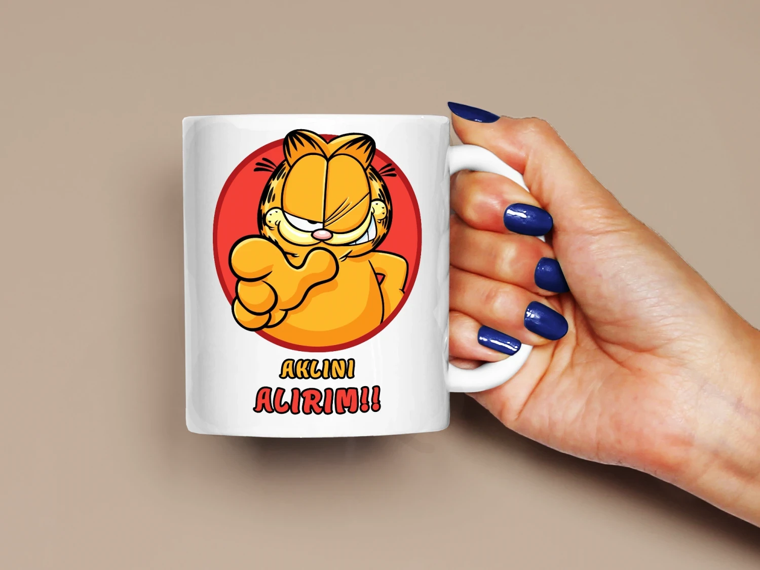 Aklını Alırım Yazılı Garfield Baskılı Kupa, Kaliteli Baskı, Hediyelik Kupa, CupWorld
