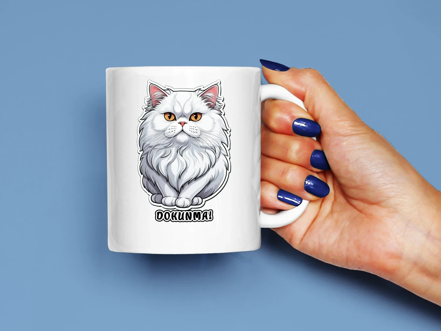 Dokunma! Yazılı Beyaz Kedi Baskılı Kupa, Kaliteli Baskı, Hediyelik Kupa, CupWorld