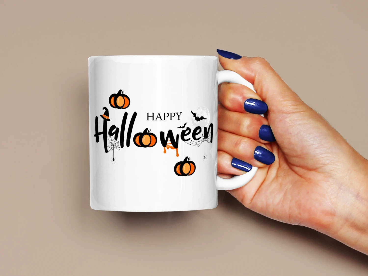 Happy Halloween Balkabağı ve Yarasa Baskılı Kupa, Kaliteli Baskı, Hediyelik Kupa, CupWorld