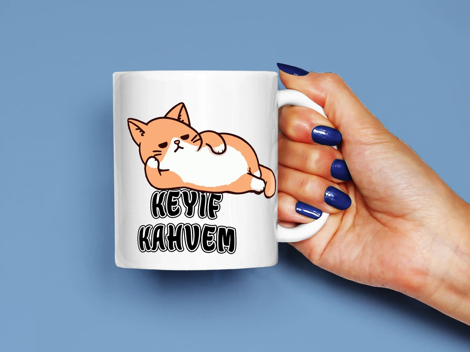 Keyif Kahvem Yazılı Kedi Baskılı Kupa, Kaliteli Baskı, Hediyelik Kupa, CupWorld